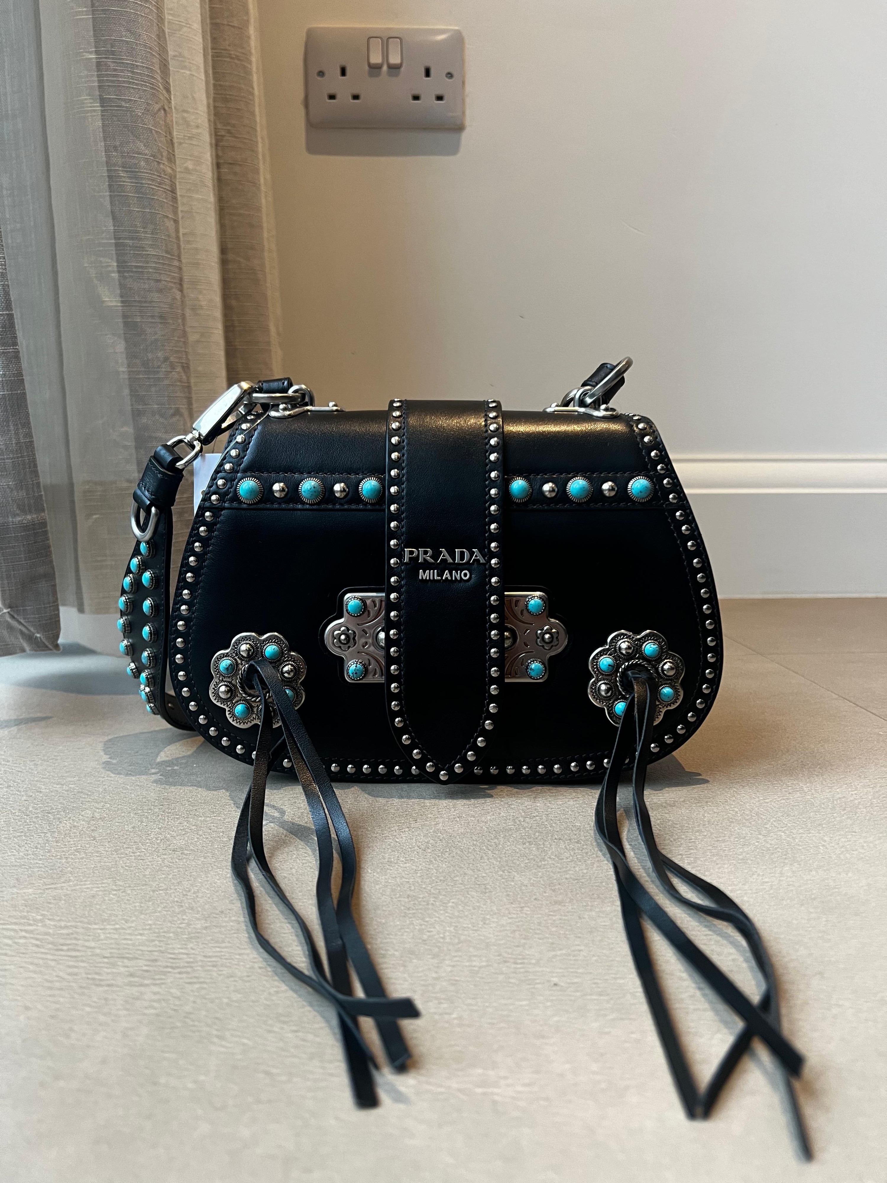 Prada Black Embellished Shoulder Bag leather