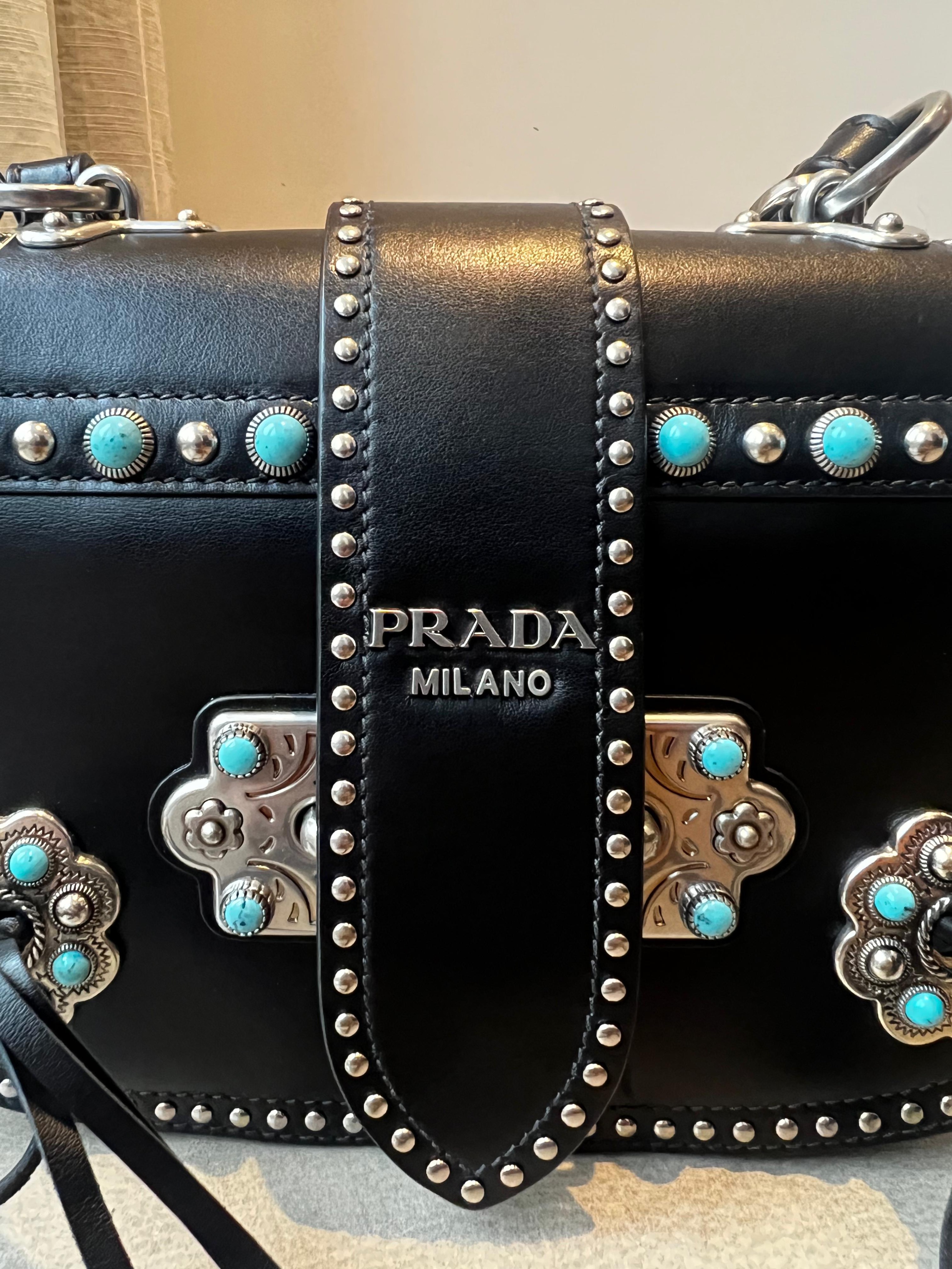 Prada Black Embellished Shoulder Bag leather