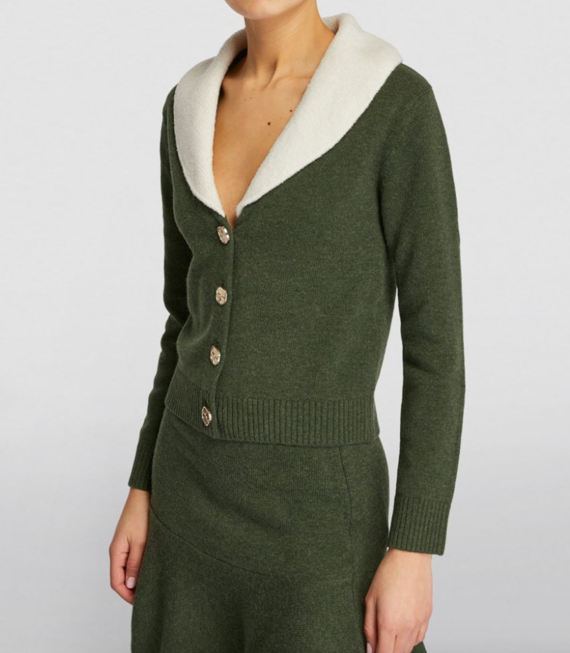 Claudie Pierlot Dark Green Contrast Collar Cardigan Size XS Dark green and white wool