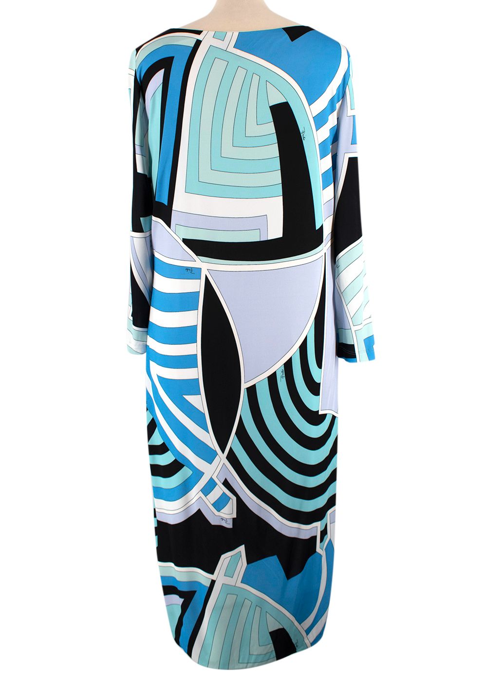 Preowned Emilio Pucci Blue Abstract Print Long Sleeve Midi Dress Size M Blue/Lilac/White/Black viscose