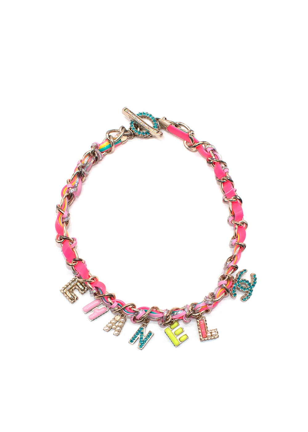 Preowned Chanel Multi-Coloured Embellished Gold Charm Chain Choker Necklace Pink metal