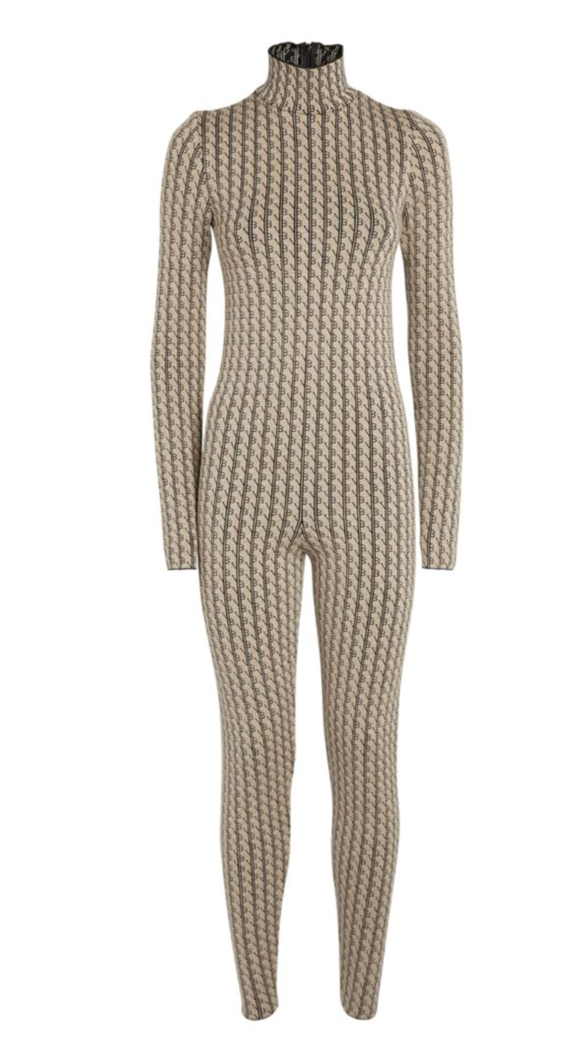 Victoria Beckham Beige Monogram Merino Wool-Blend Jumpsuit Size S wool