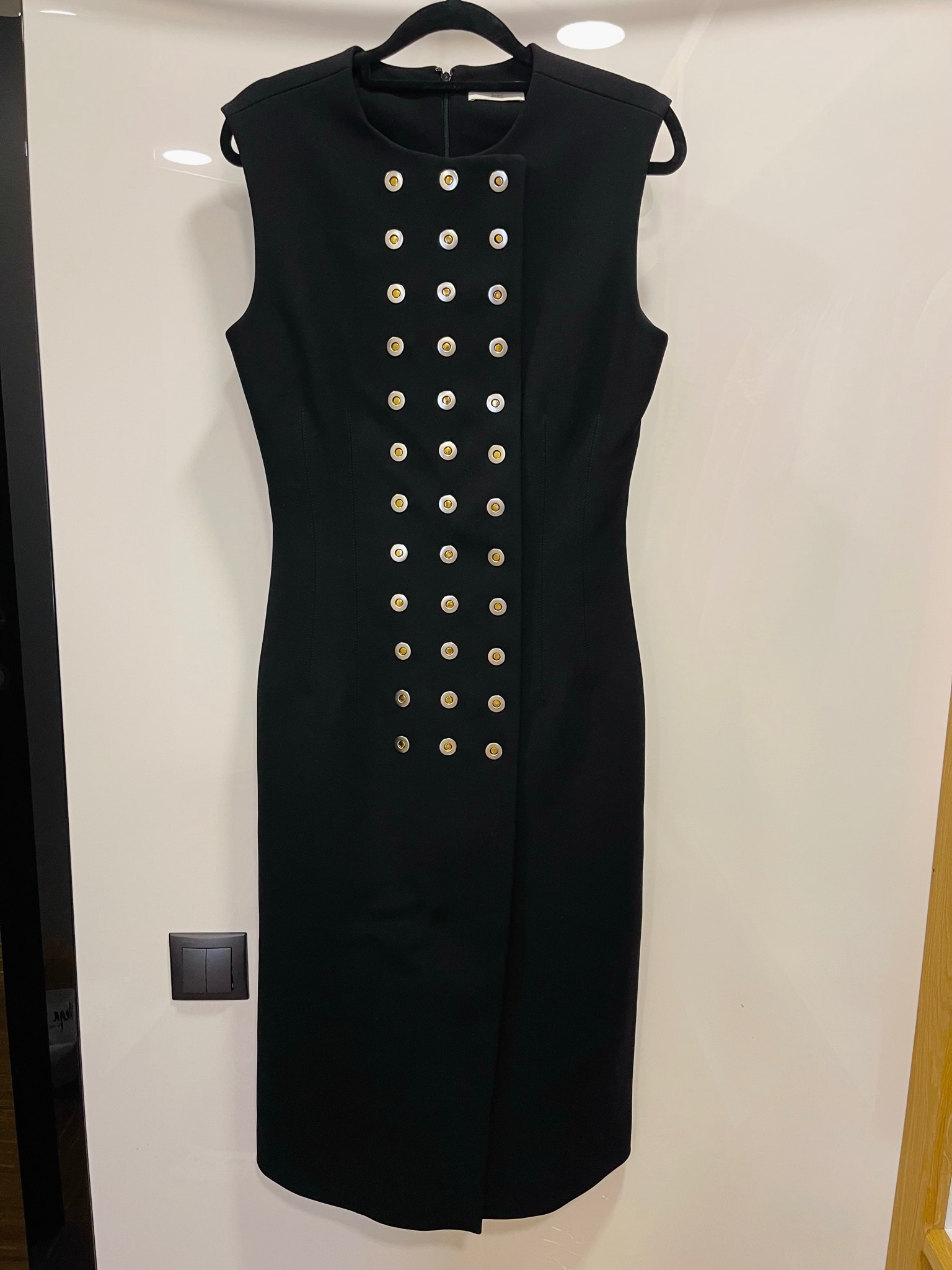 Preowned Balenciaga black crepe rivet embellished dress Size 38 rayon