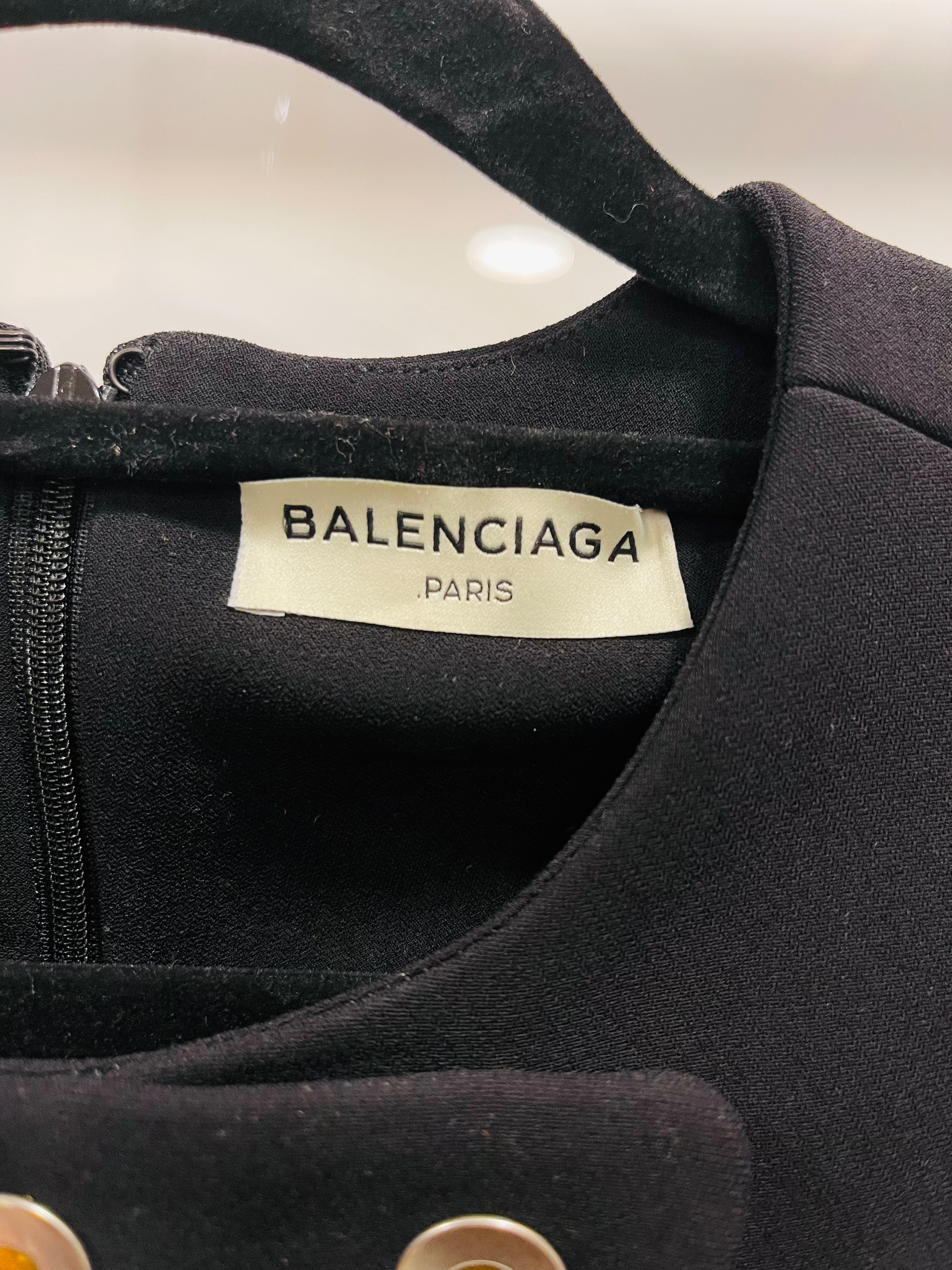 Preowned Balenciaga black crepe rivet embellished dress Size 38 rayon