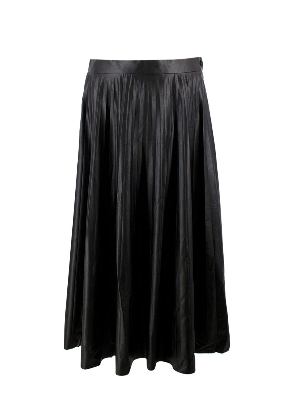 MM6 Maison Martin Margiela Black Faux Leather Pleated Midi Skirt Size L viscose