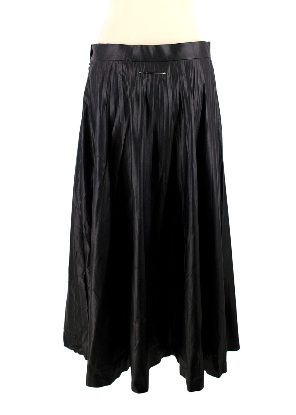 MM6 Maison Martin Margiela Black Faux Leather Pleated Midi Skirt Size L viscose