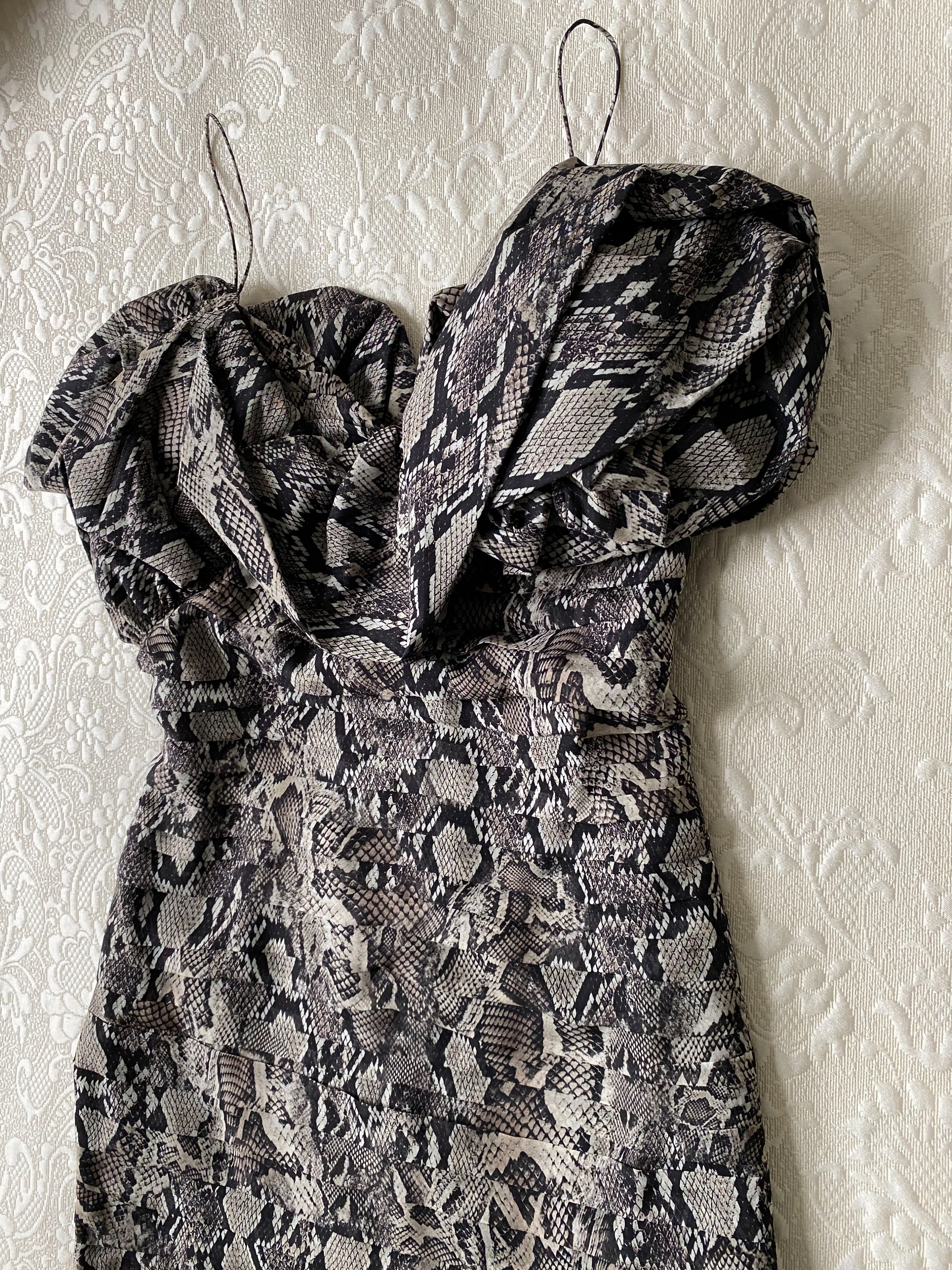 Magda Butrym Snake print silk ruffled cocktail dress Size S