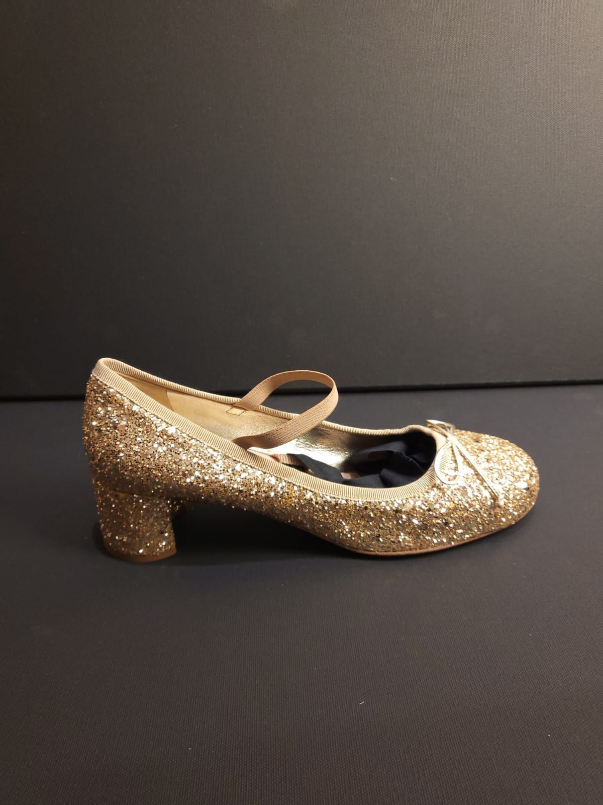 Miu Miu Gold Glitter Heeled Ballet Pumps Size 405