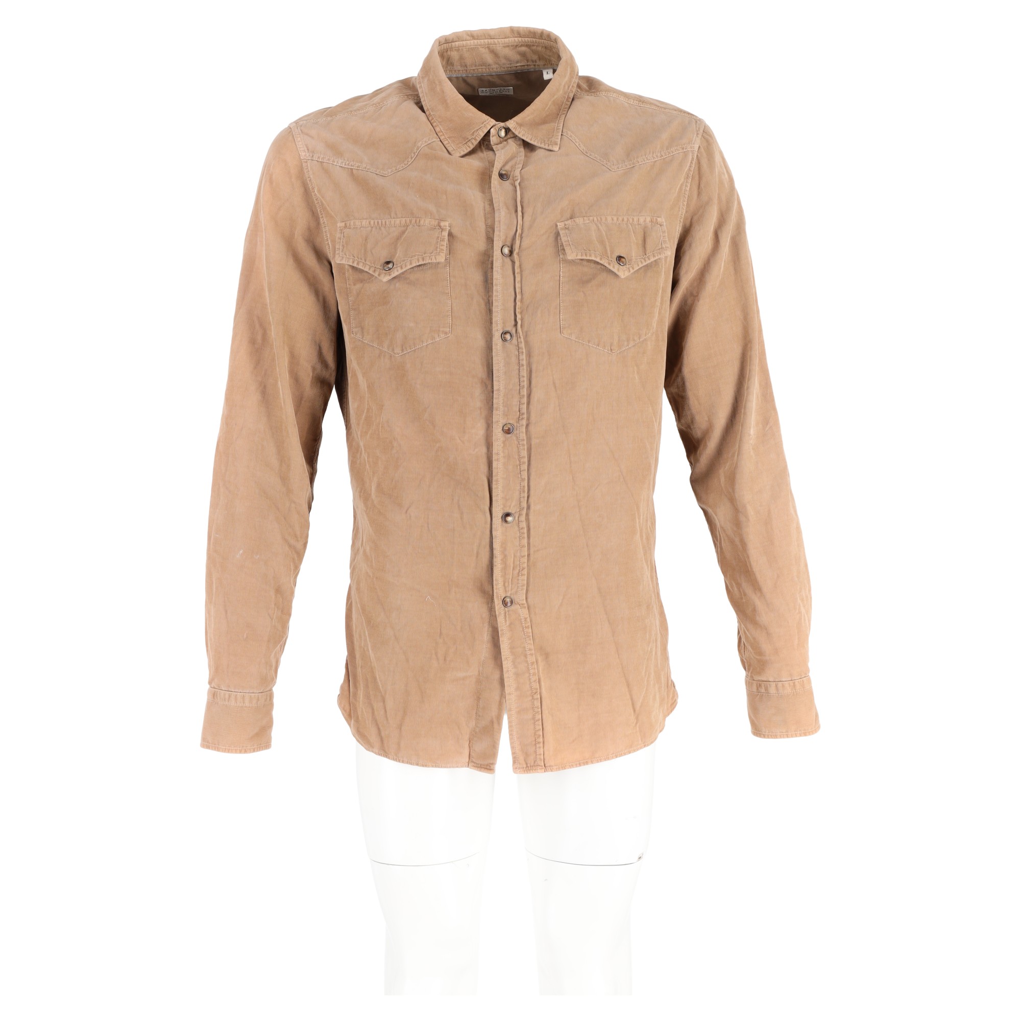 Men's Preowned Brunello Cucinelli Brown Cord Western Shirt Size L brown | ochre corduroy