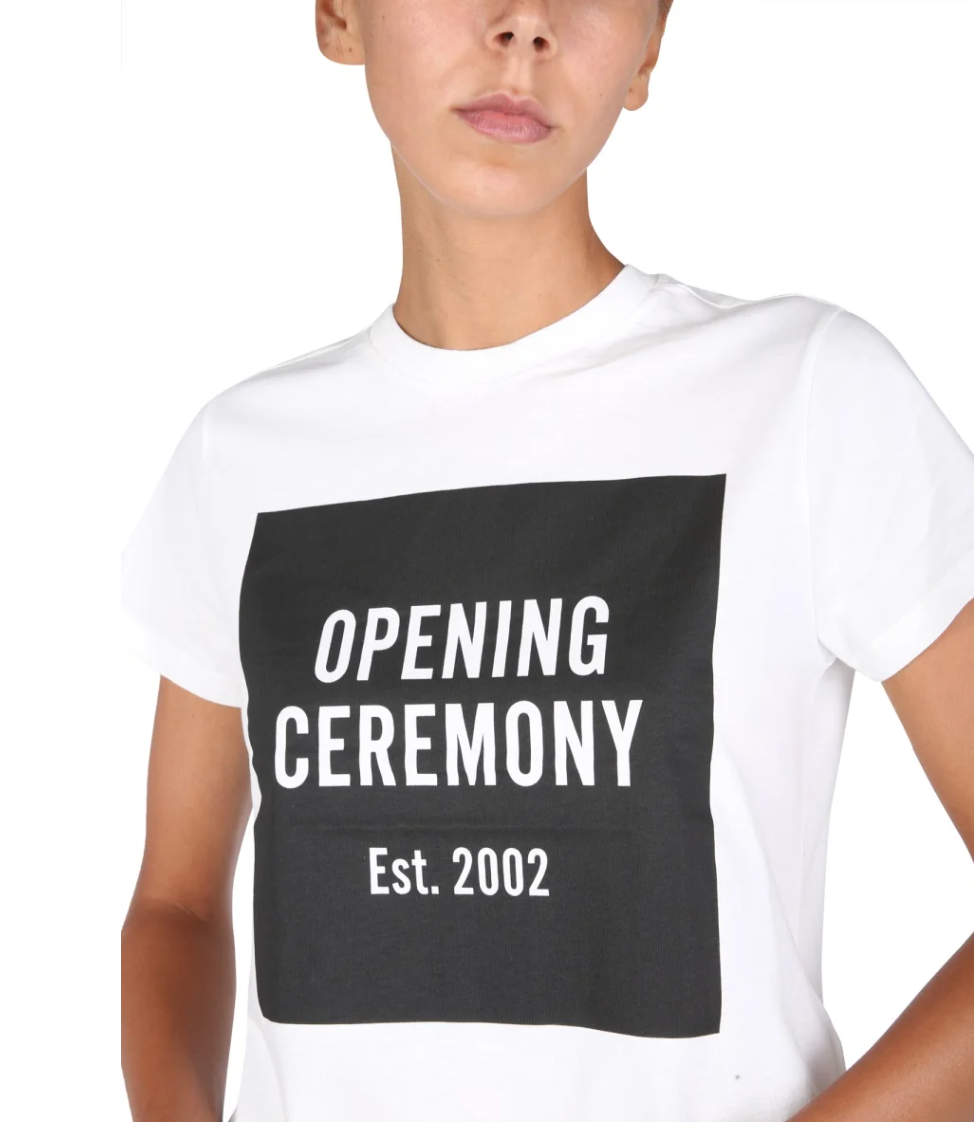 Opening Ceremony White Classic Black Logo T-Shirt Size M cotton