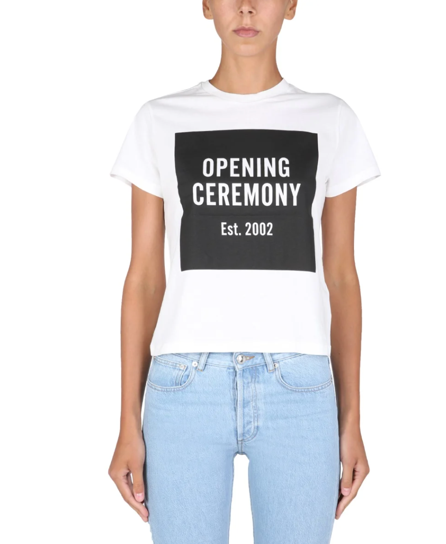 Opening Ceremony White Classic Black Logo T-Shirt Size M cotton