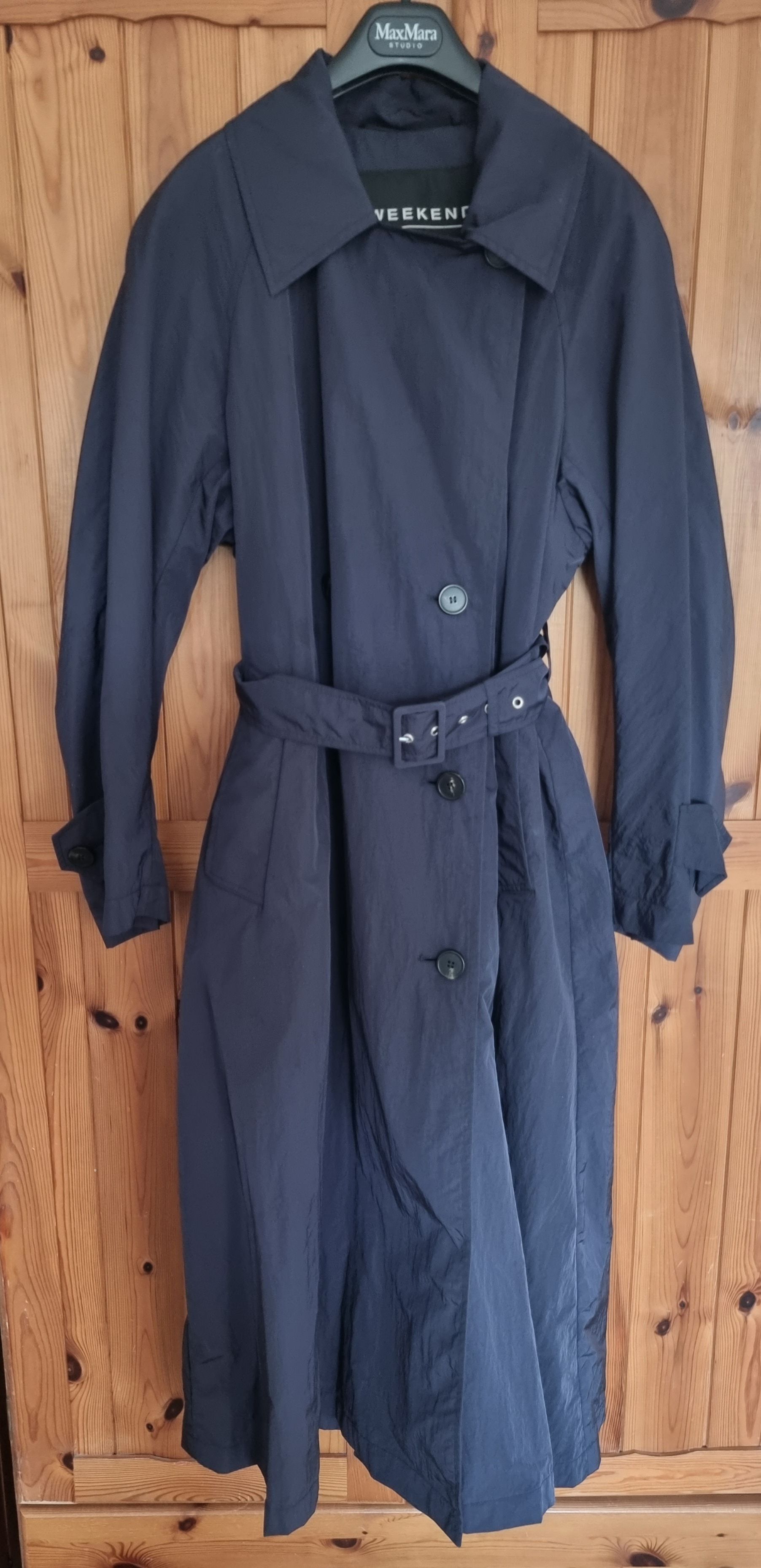 Weekend Max Mara Blue  Double Breasted Trench Coat Size XS navy polyester