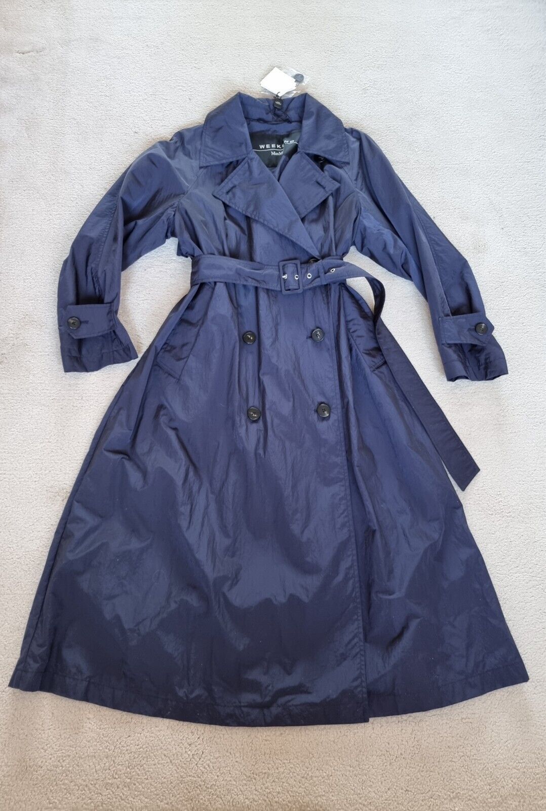 Weekend Max Mara Blue  Double Breasted Trench Coat Size XS navy polyester