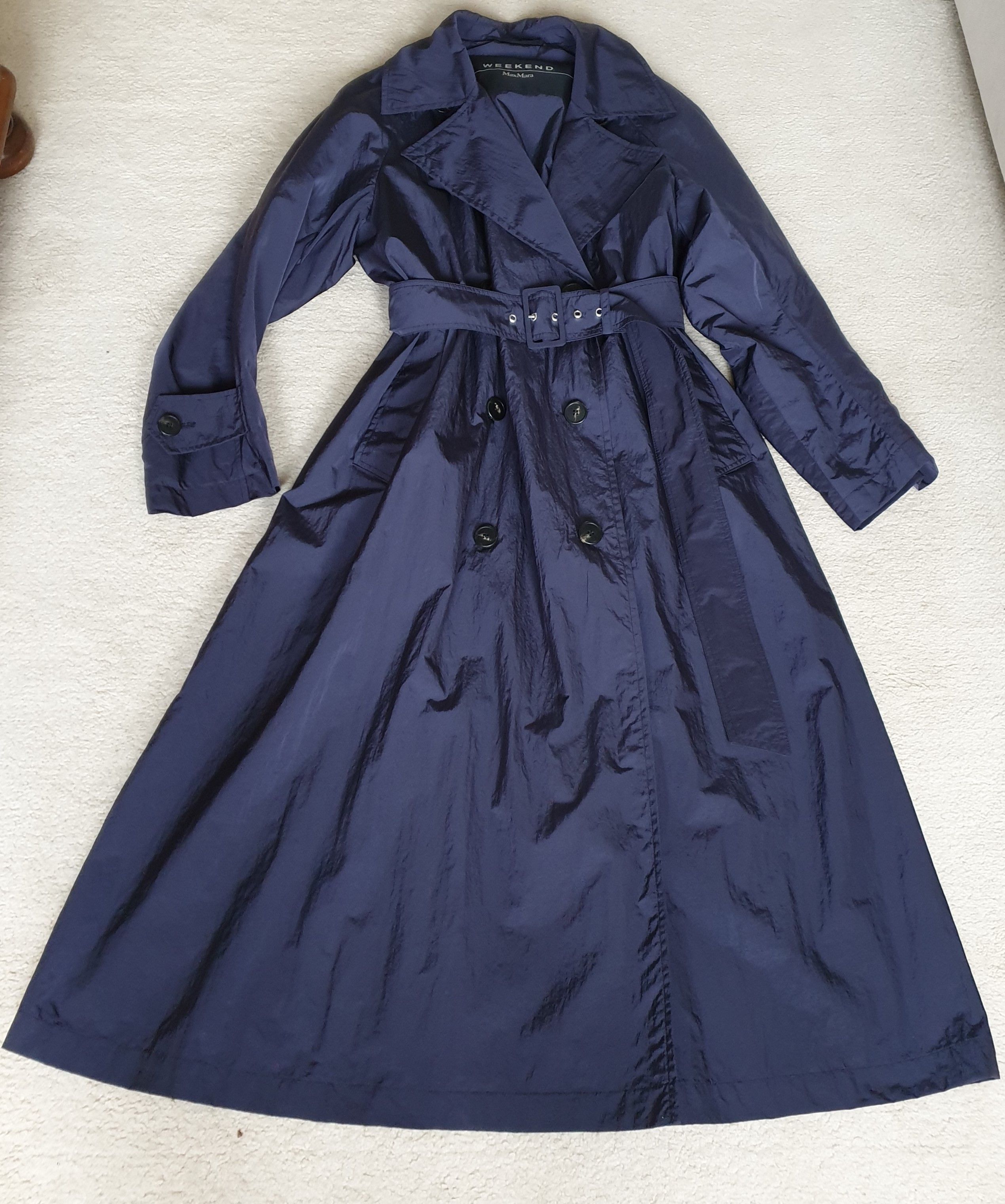 Weekend Max Mara Blue  Double Breasted Trench Coat Size XS navy polyester