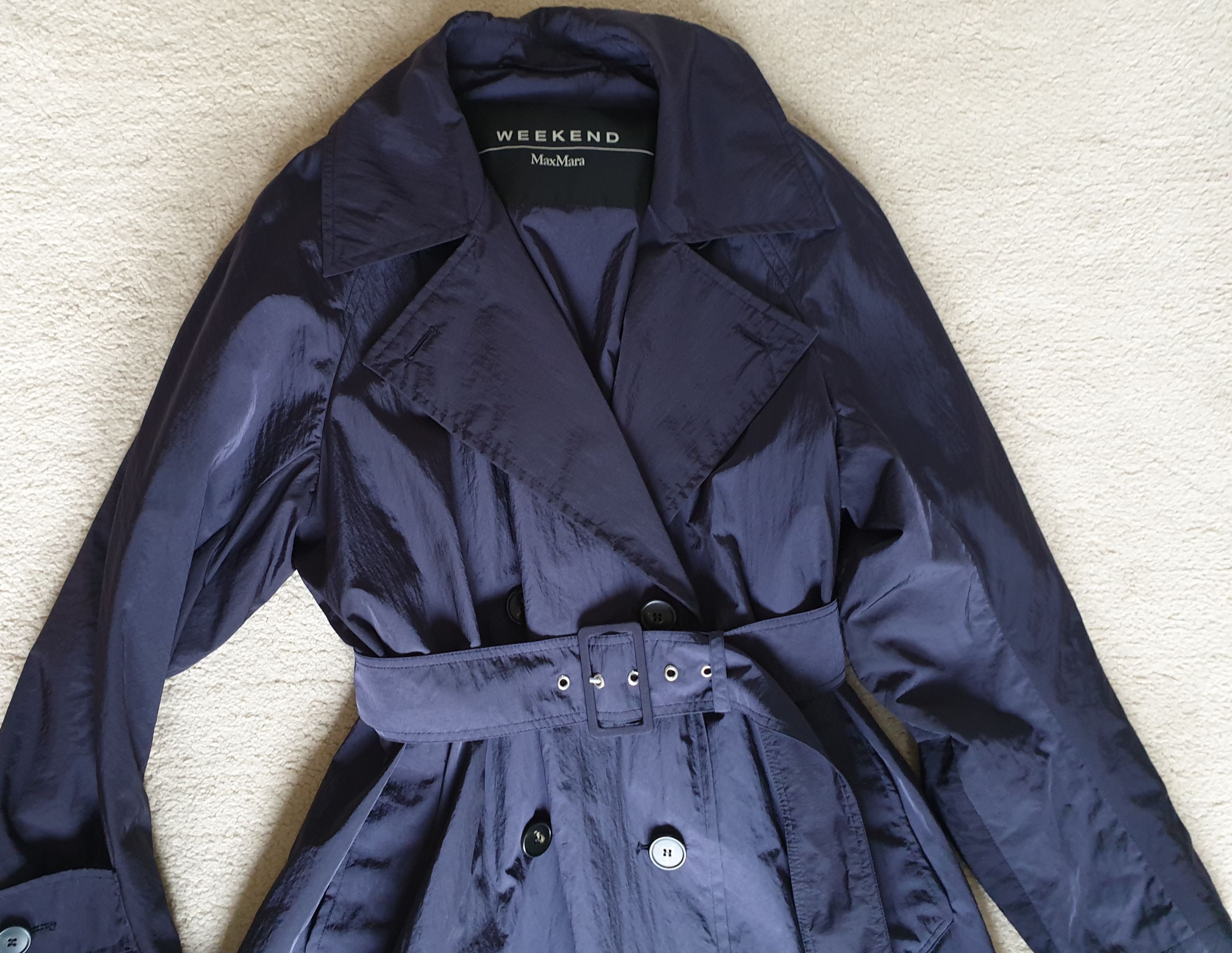 Weekend Max Mara Blue  Double Breasted Trench Coat Size XS navy polyester