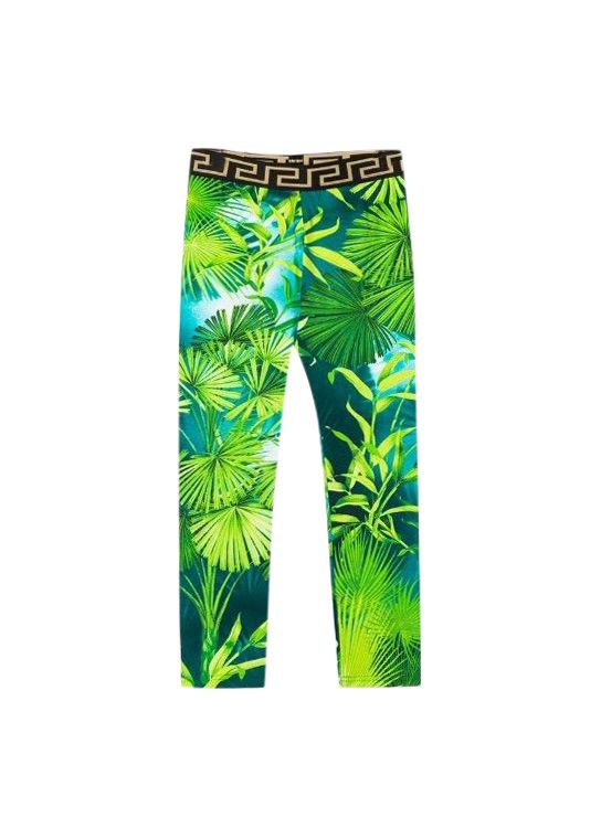 Boys Young Versace palm print leggings Size 6 Years + Green cotton