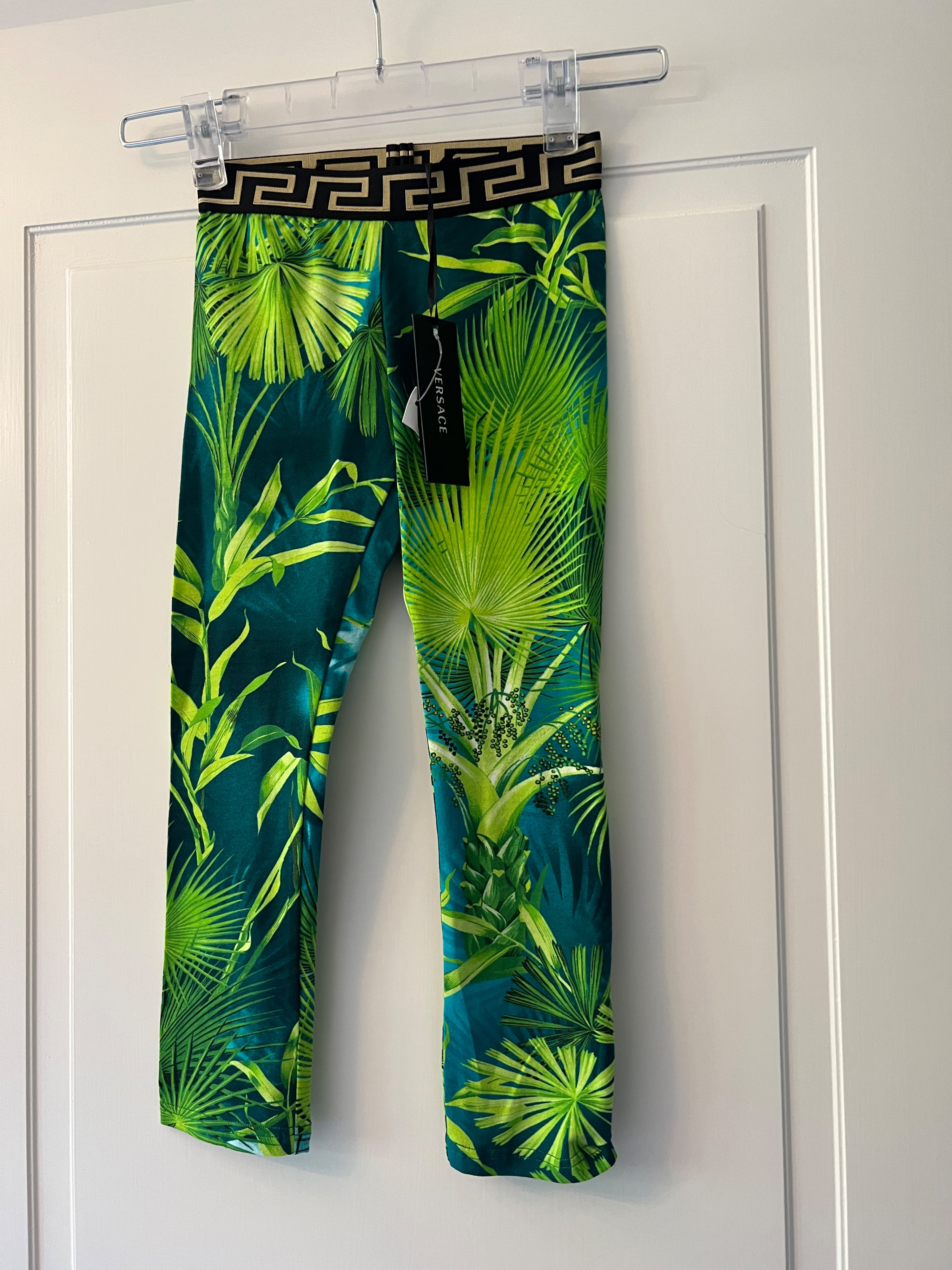 Boys Young Versace palm print leggings Size 6 Years + Green cotton