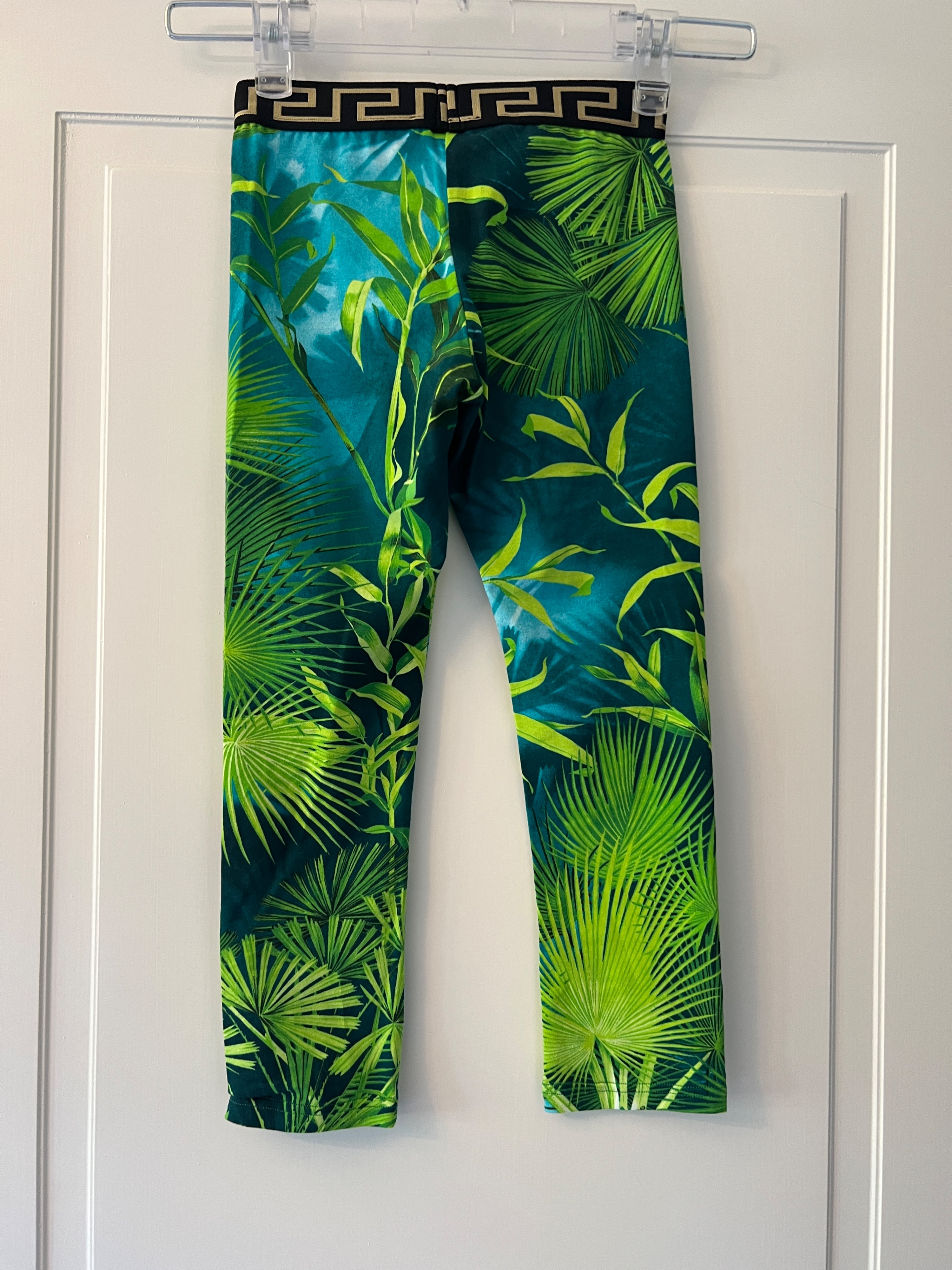 Boys Young Versace palm print leggings Size 6 Years + Green cotton