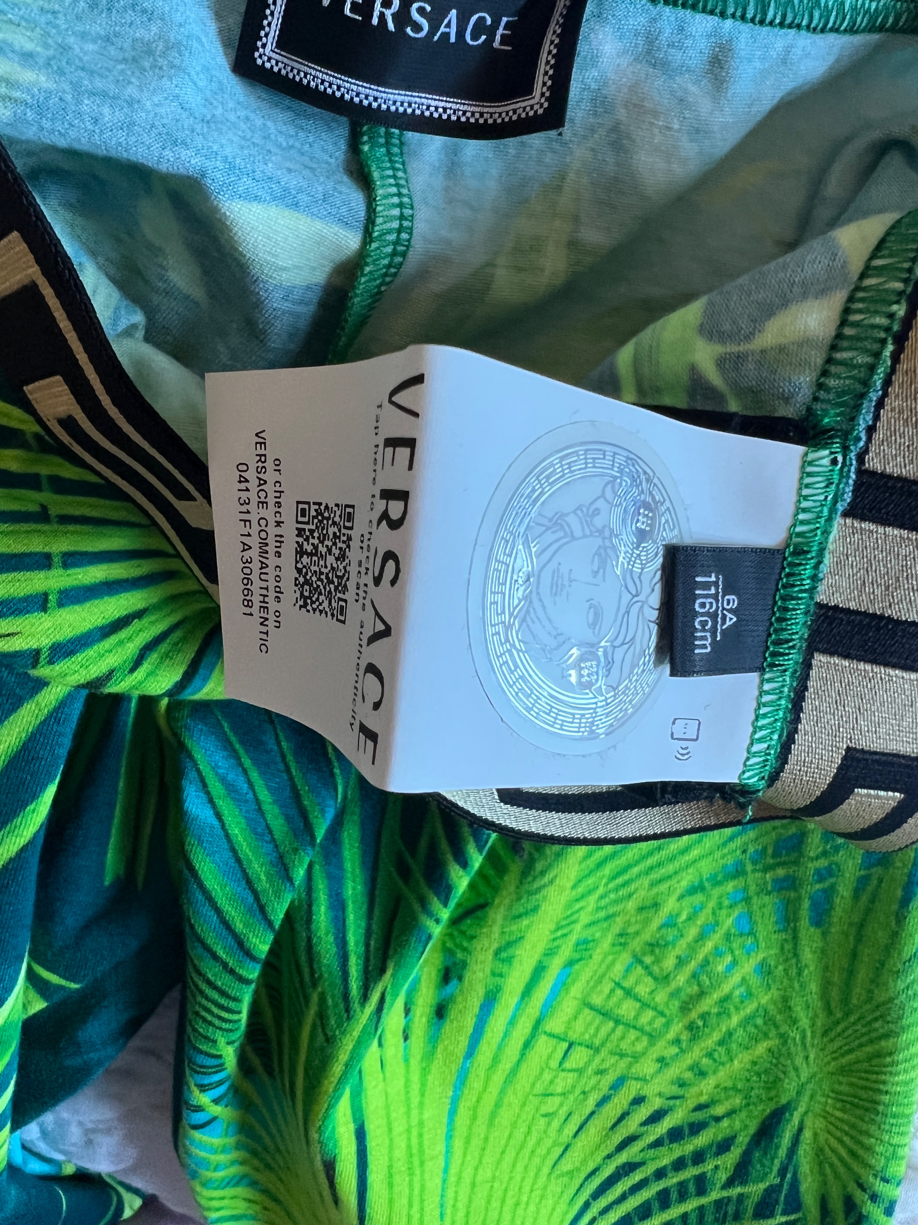 Boys Young Versace palm print leggings Size 6 Years + Green cotton