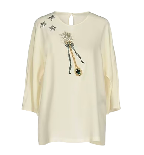 Dolce  Gabbana Cream Embellished Blouse Size S Cream and green/green/silver copper/polyester