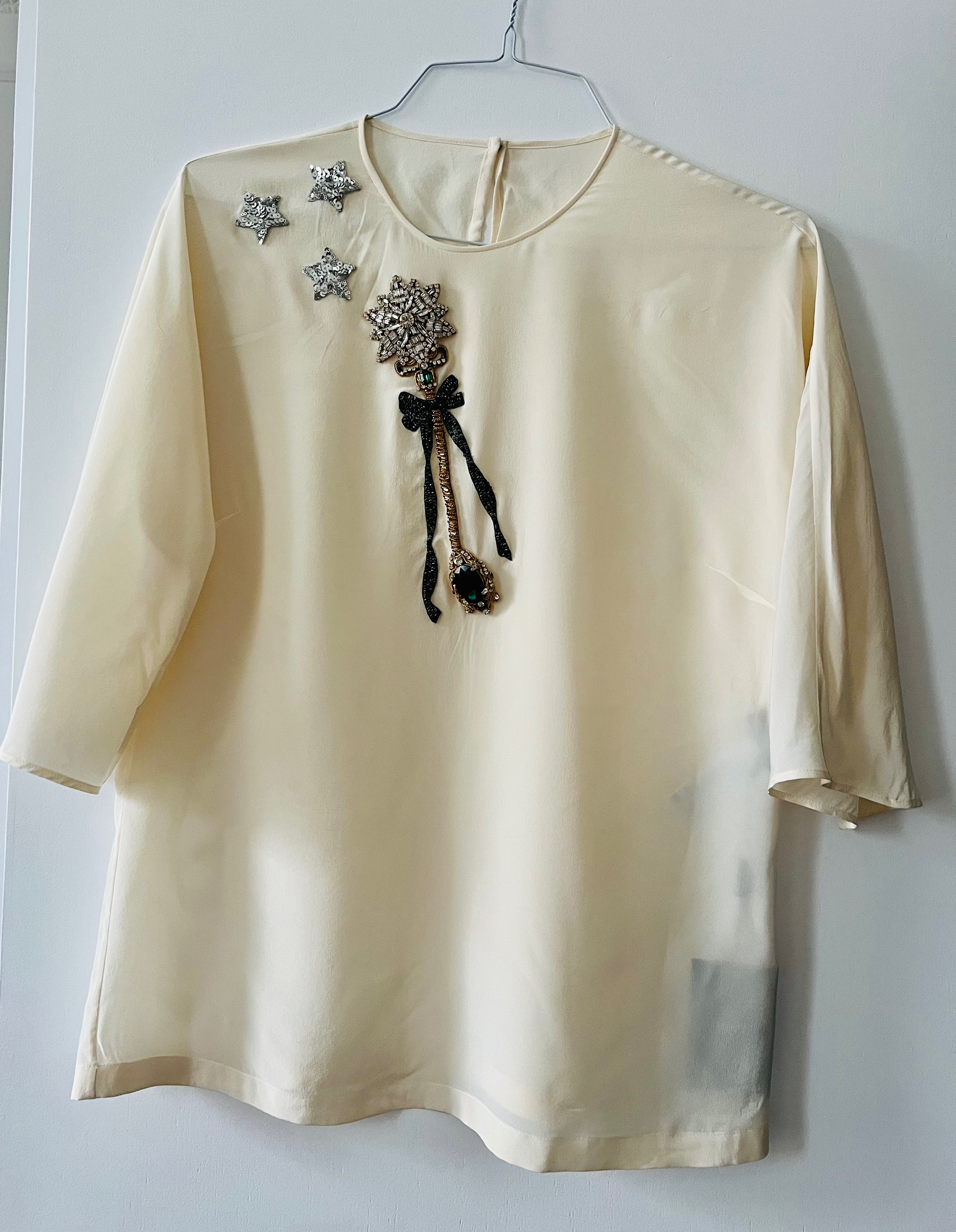 Dolce  Gabbana Cream Embellished Blouse Size S Cream and green/green/silver copper/polyester