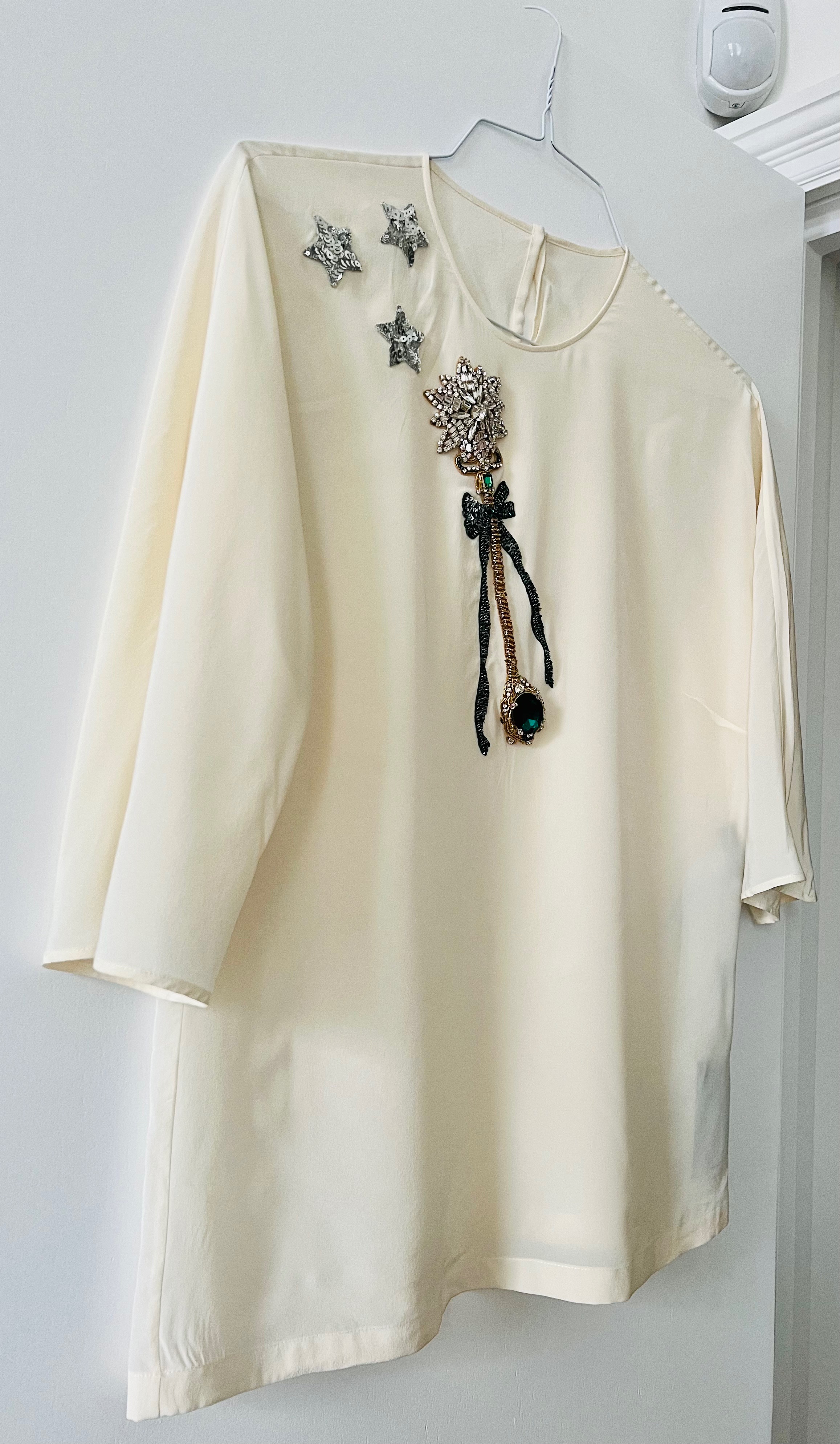 Dolce  Gabbana Cream Embellished Blouse Size S Cream and green/green/silver copper/polyester