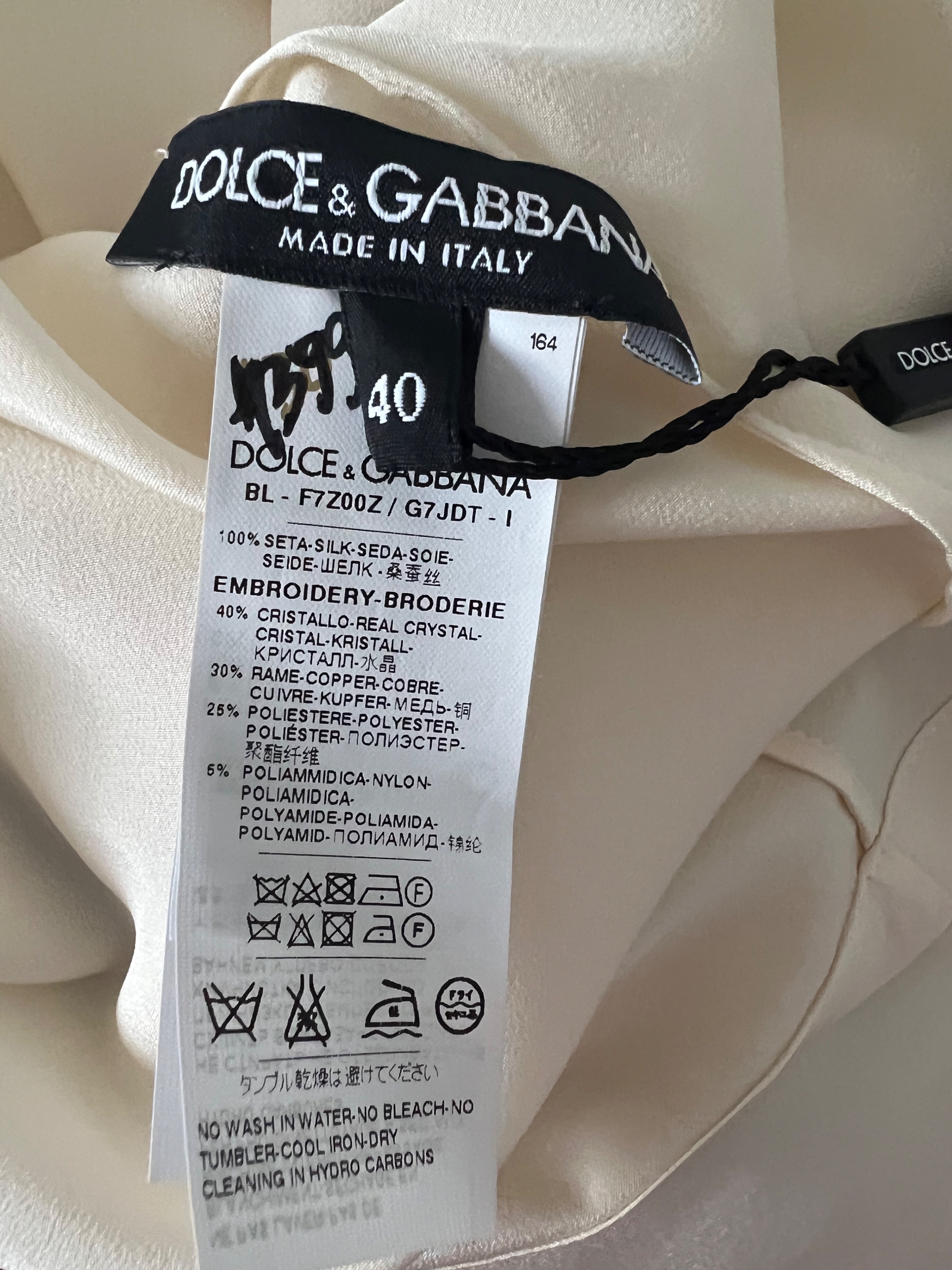 Dolce  Gabbana Cream Embellished Blouse Size S Cream and green/green/silver copper/polyester