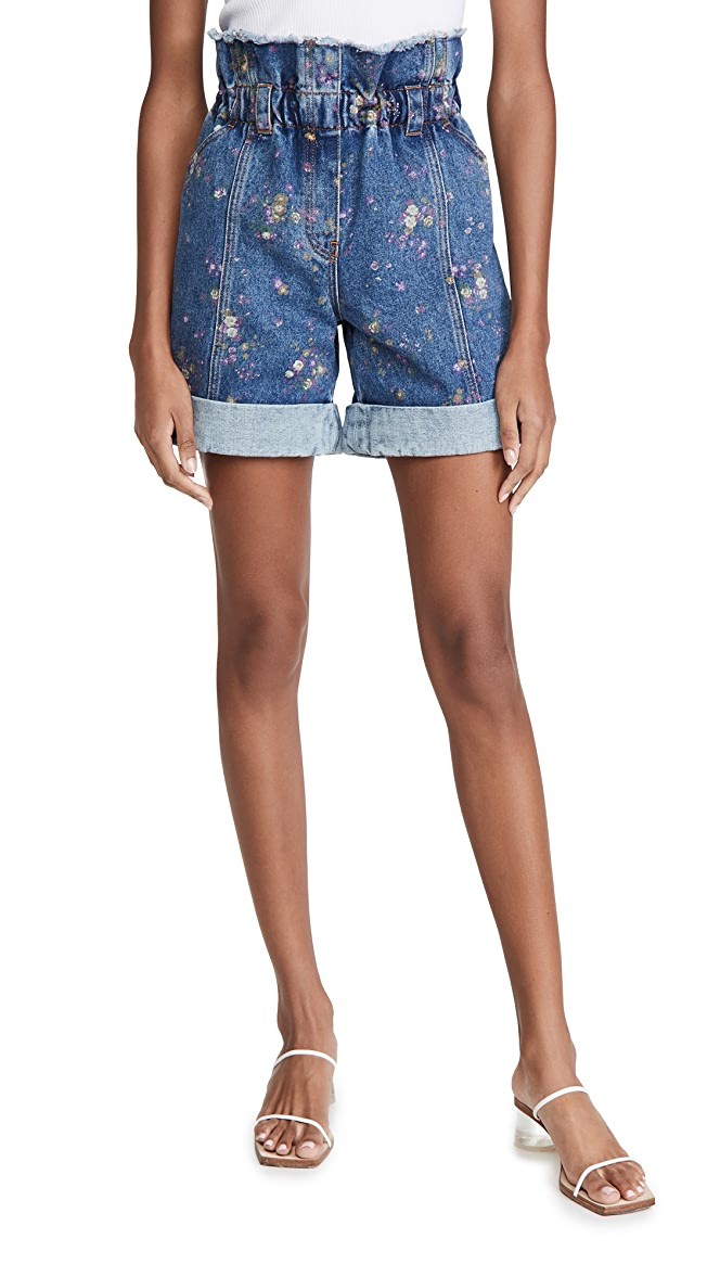 Preowned Philosophy di Lorenzo Serafini Floral Paperbag Waist Denim Shorts Size S Blue cotton