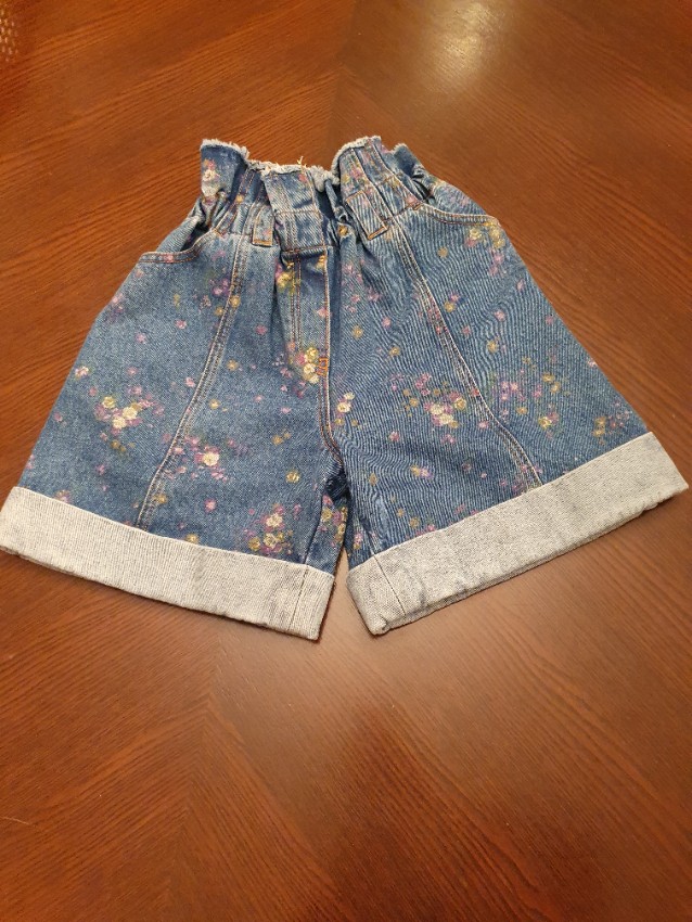 Preowned Philosophy di Lorenzo Serafini Floral Paperbag Waist Denim Shorts Size S Blue cotton