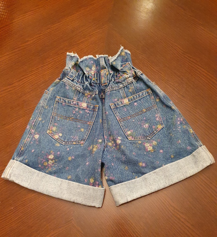 Preowned Philosophy di Lorenzo Serafini Floral Paperbag Waist Denim Shorts Size S Blue cotton