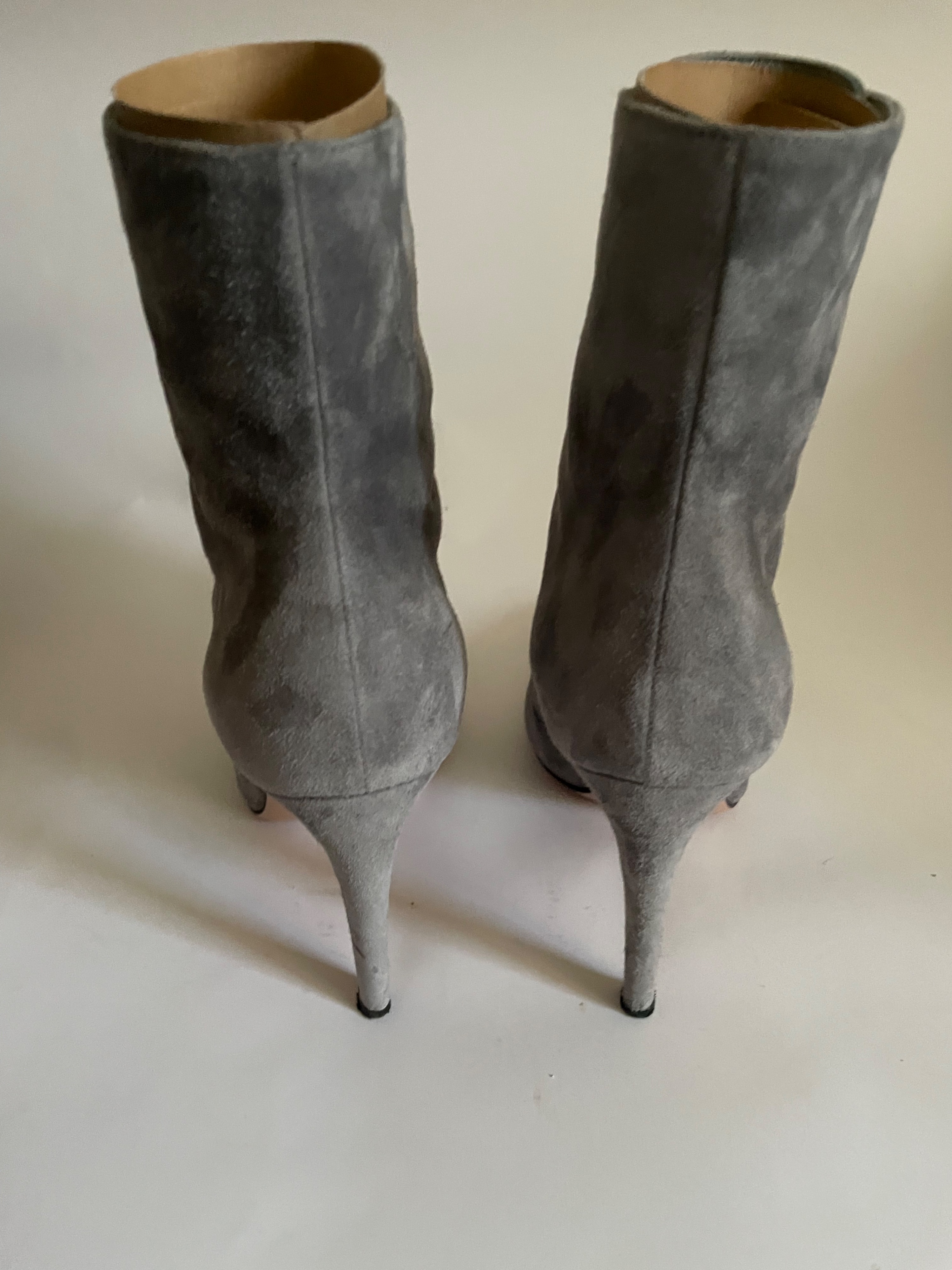 Preowned Gianvito Rossi Grey Suede Imperia Ankle Boots Size 375