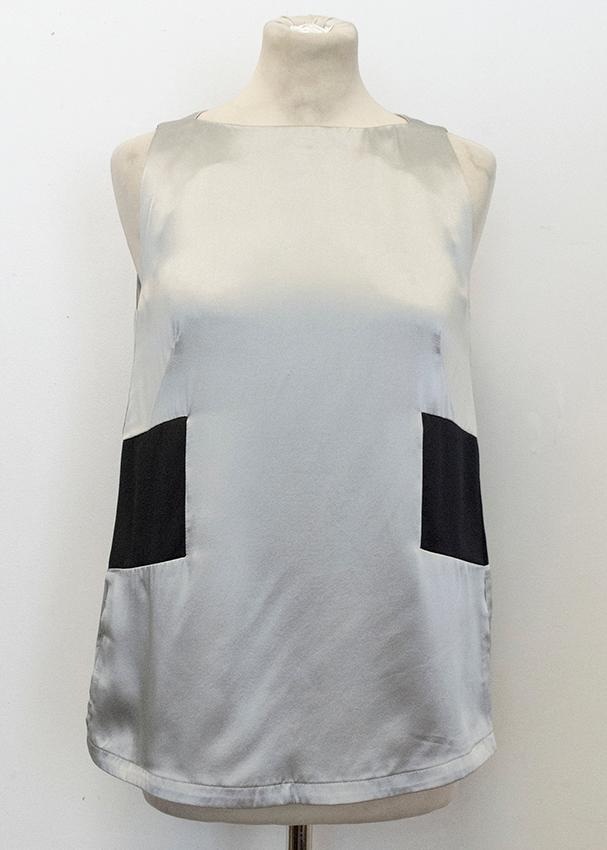 Osman Silver Sleeveless Top with Black Inserts Size S silk