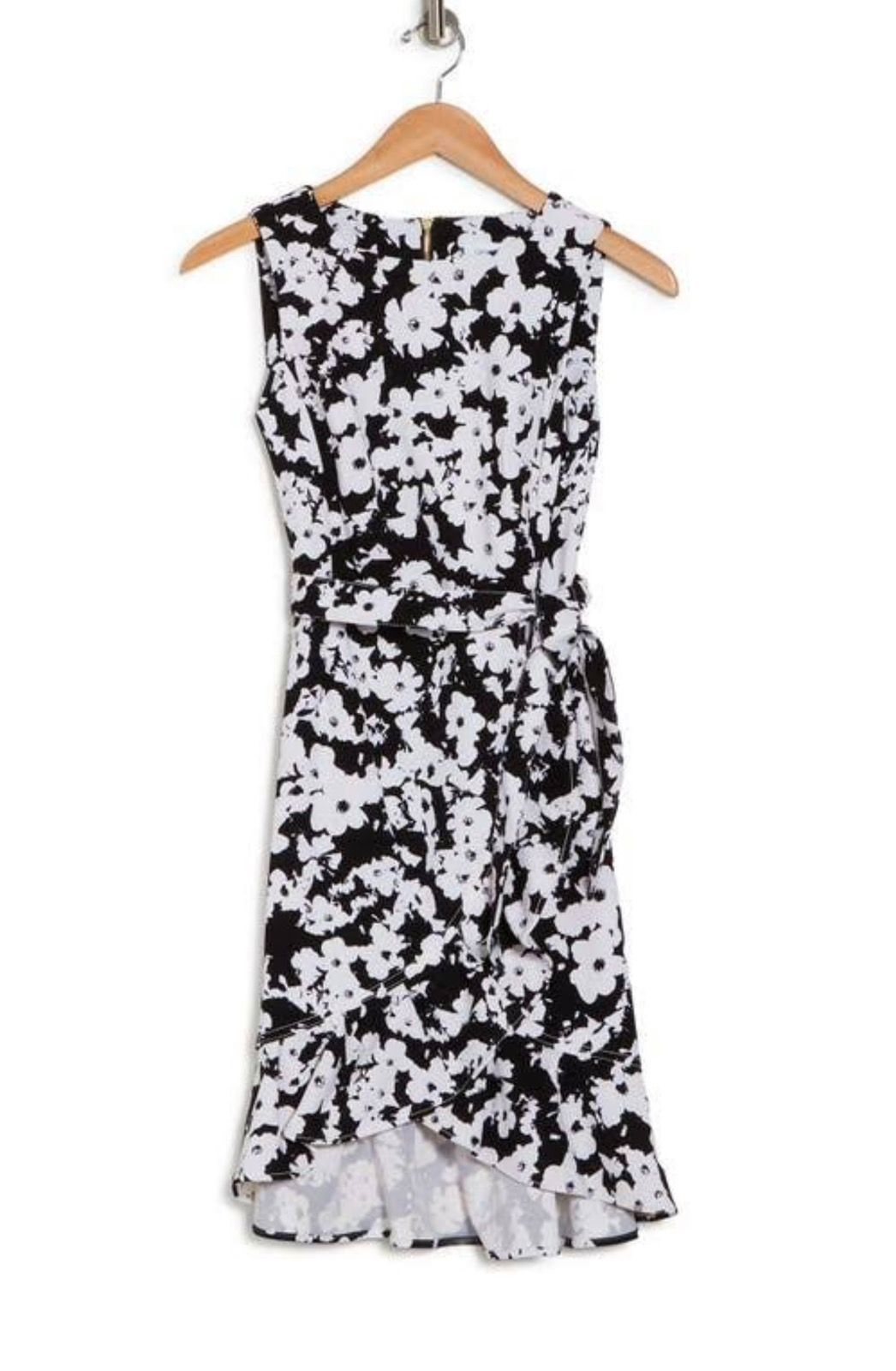 Calvin Klein Floral Printed Black  White Sleeveless Dress Size S floral black and white polyester