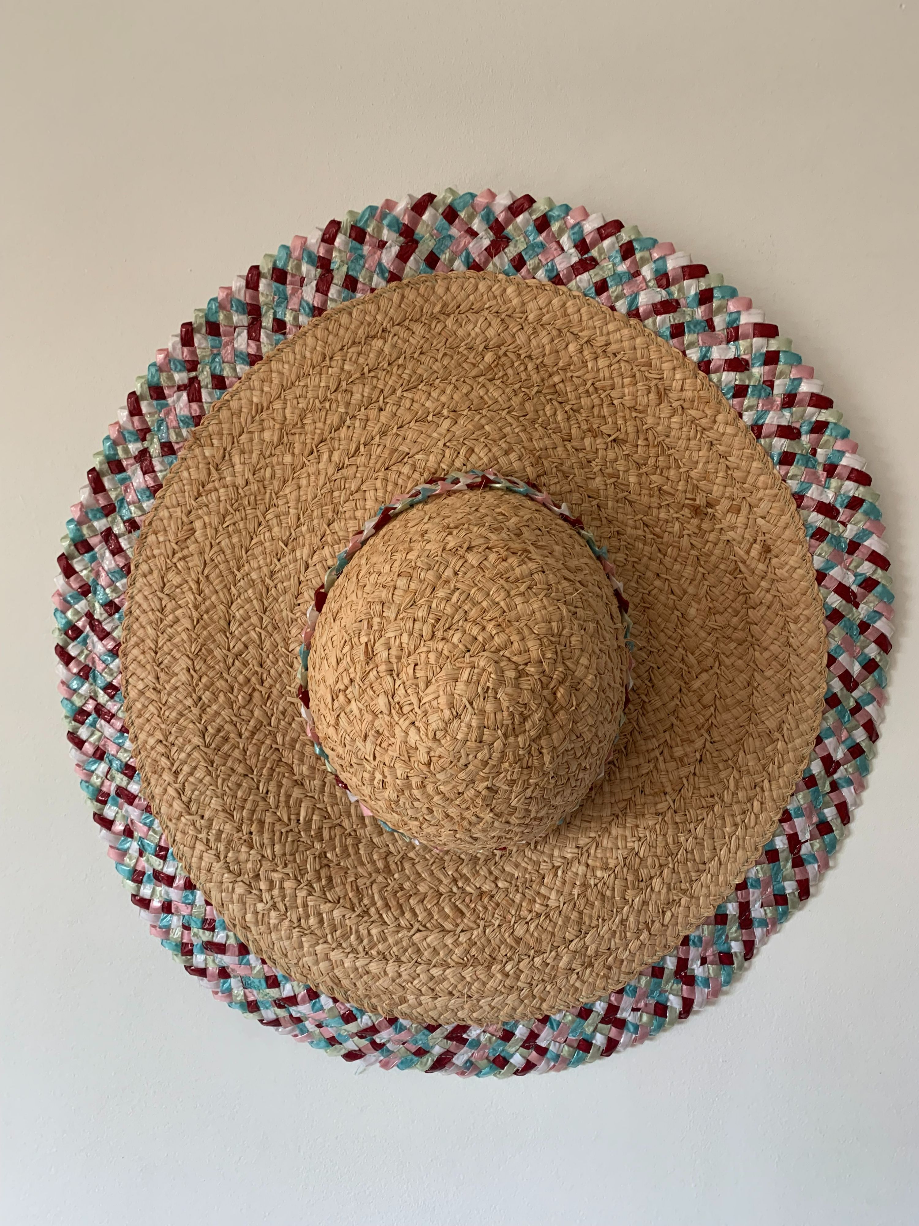 Gigi Burris Millinery Raffia Woven Wide Brim Hat Size M Natural raffia straw