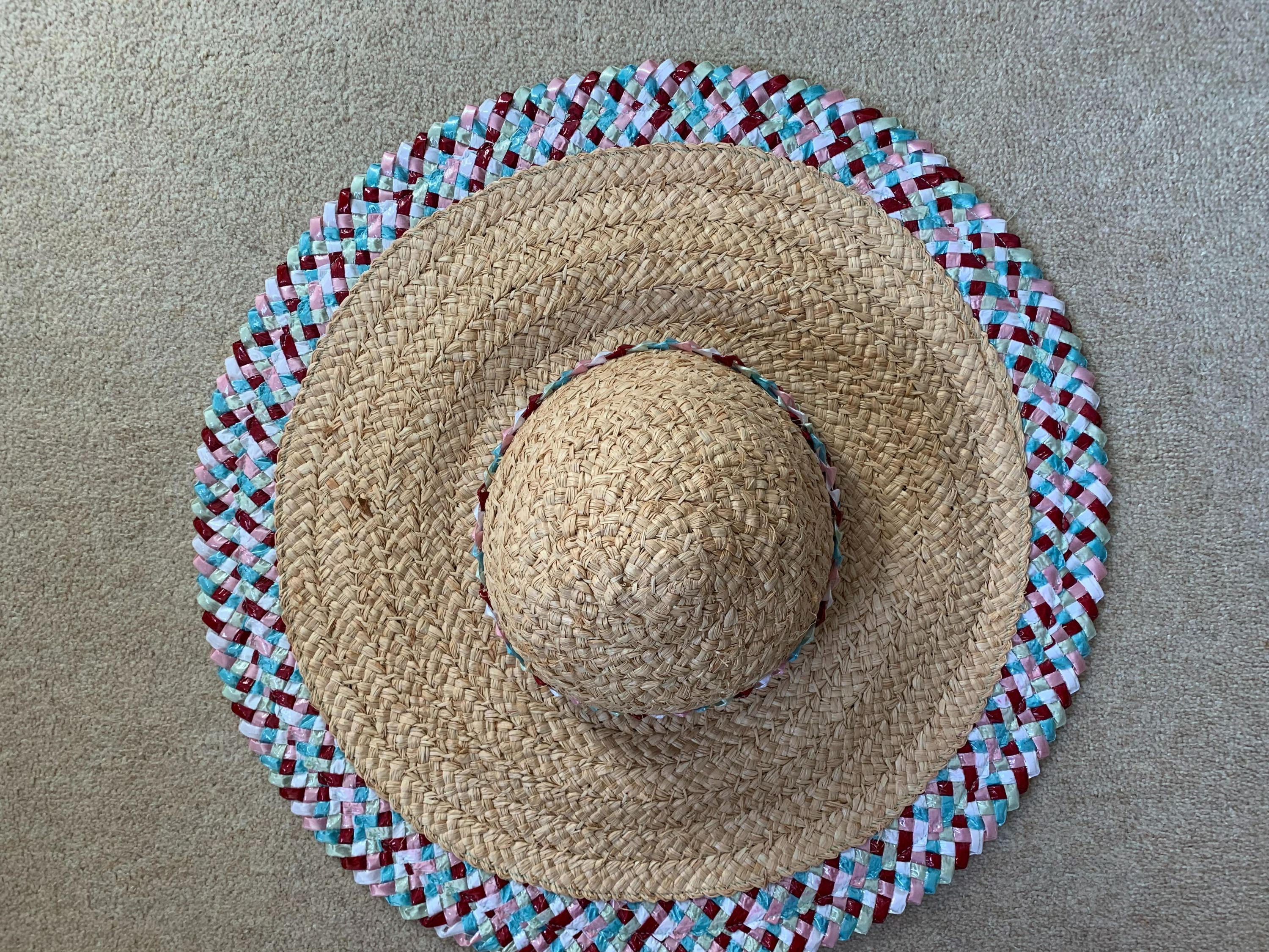 Gigi Burris Millinery Raffia Woven Wide Brim Hat Size M Natural raffia straw