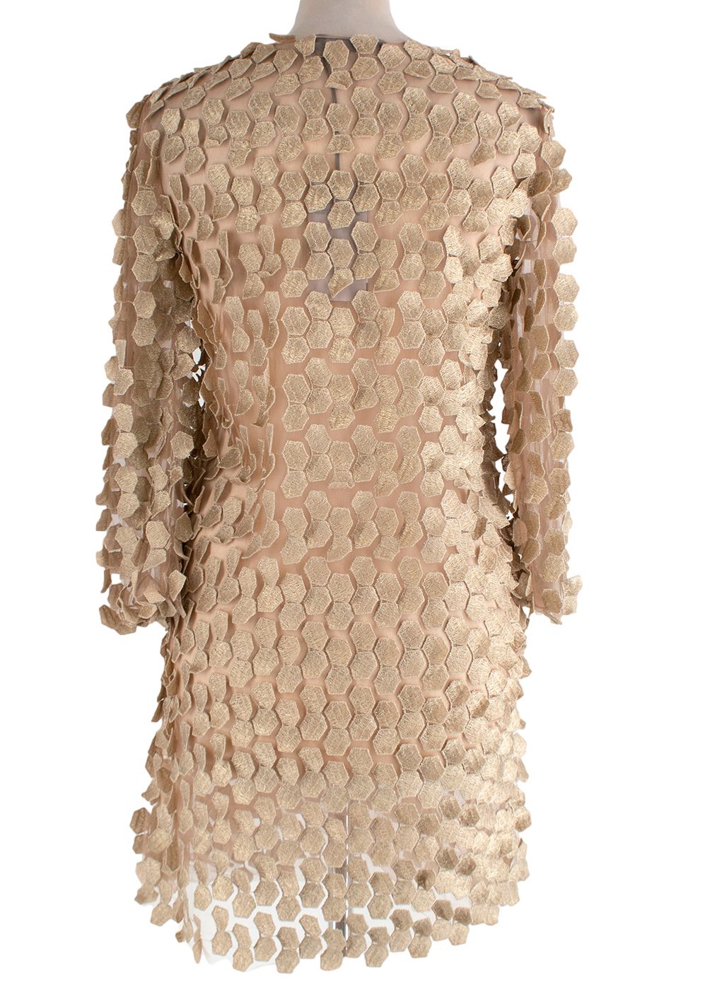 Alberta Ferretti Sheer Gold Embroidered Mesh Cut-Out Mini Dress Size XXS polyester