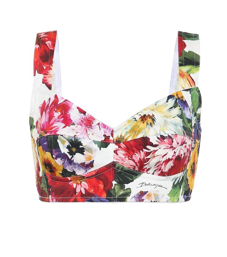 Preowned Dolce  Gabbana Floral Bustier Crop Top Size M White Floral cotton