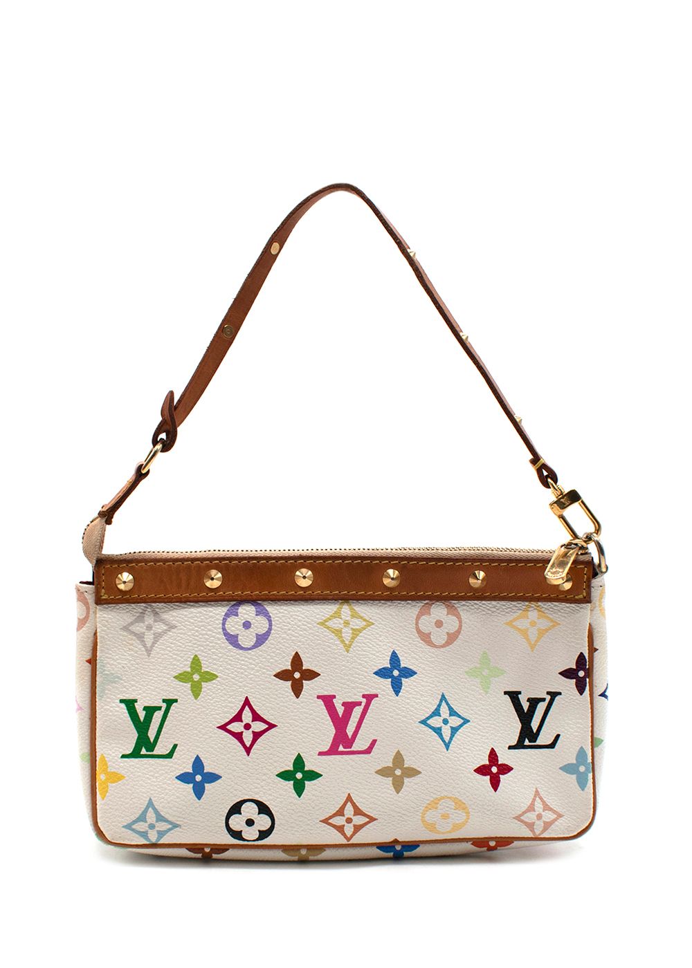 Preowned Louis Vuitton White Multicoloured Pochette Accessoires Shoulder Bag coated canvas/leather trim