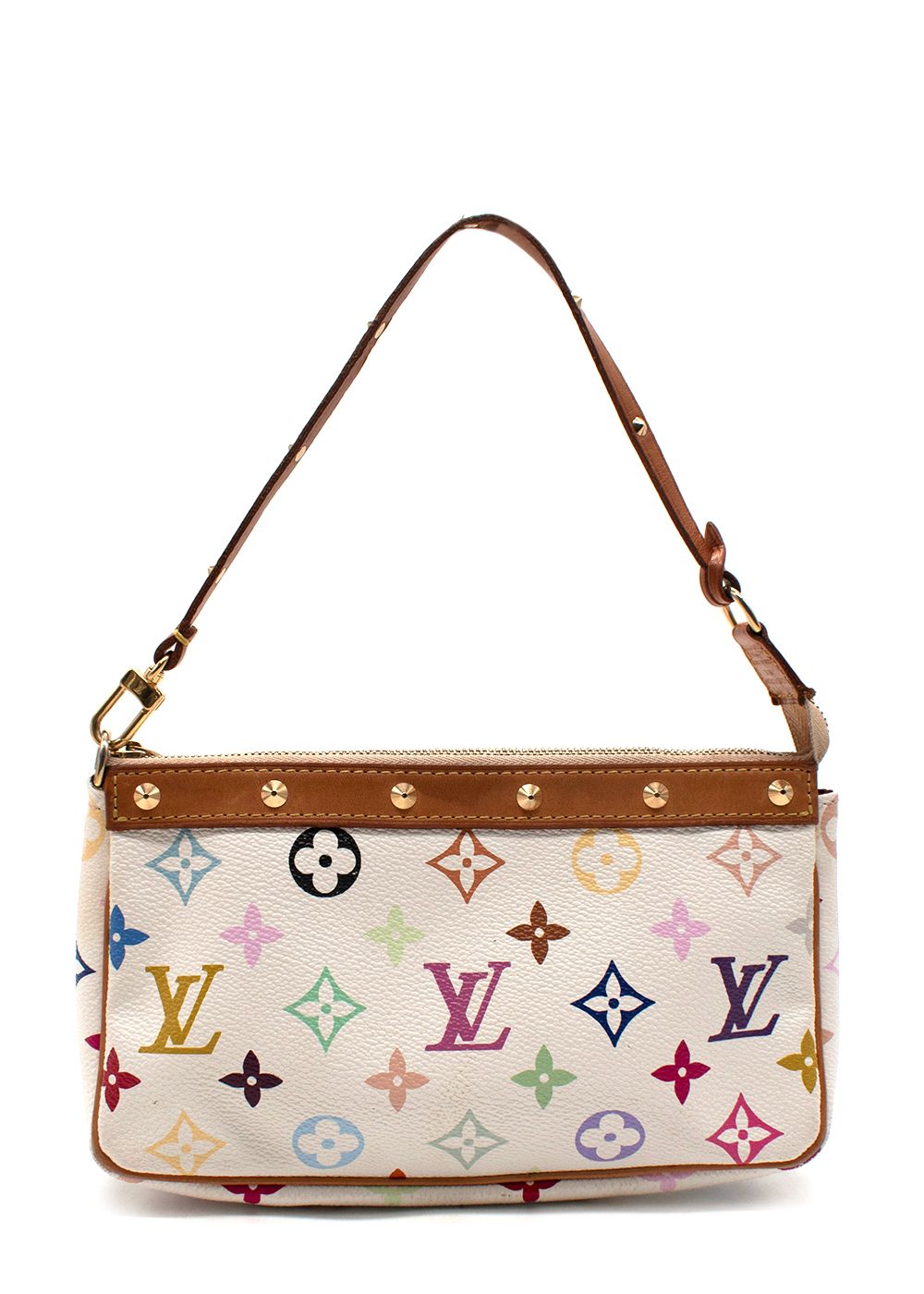 Preowned Louis Vuitton White Multicoloured Pochette Accessoires Shoulder Bag coated canvas/leather trim