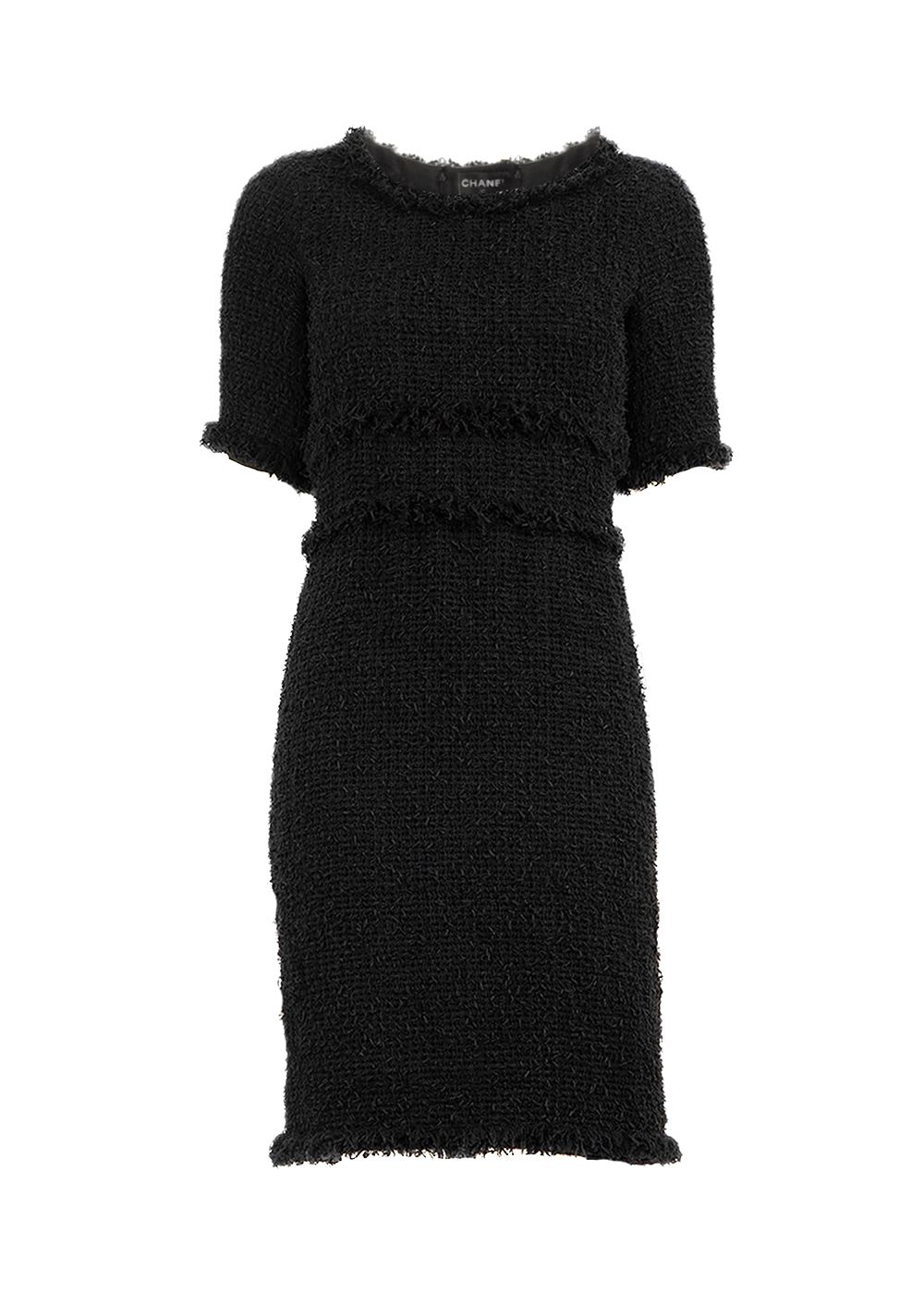 Preowned Chanel Black Tweed Midi Dress Size S