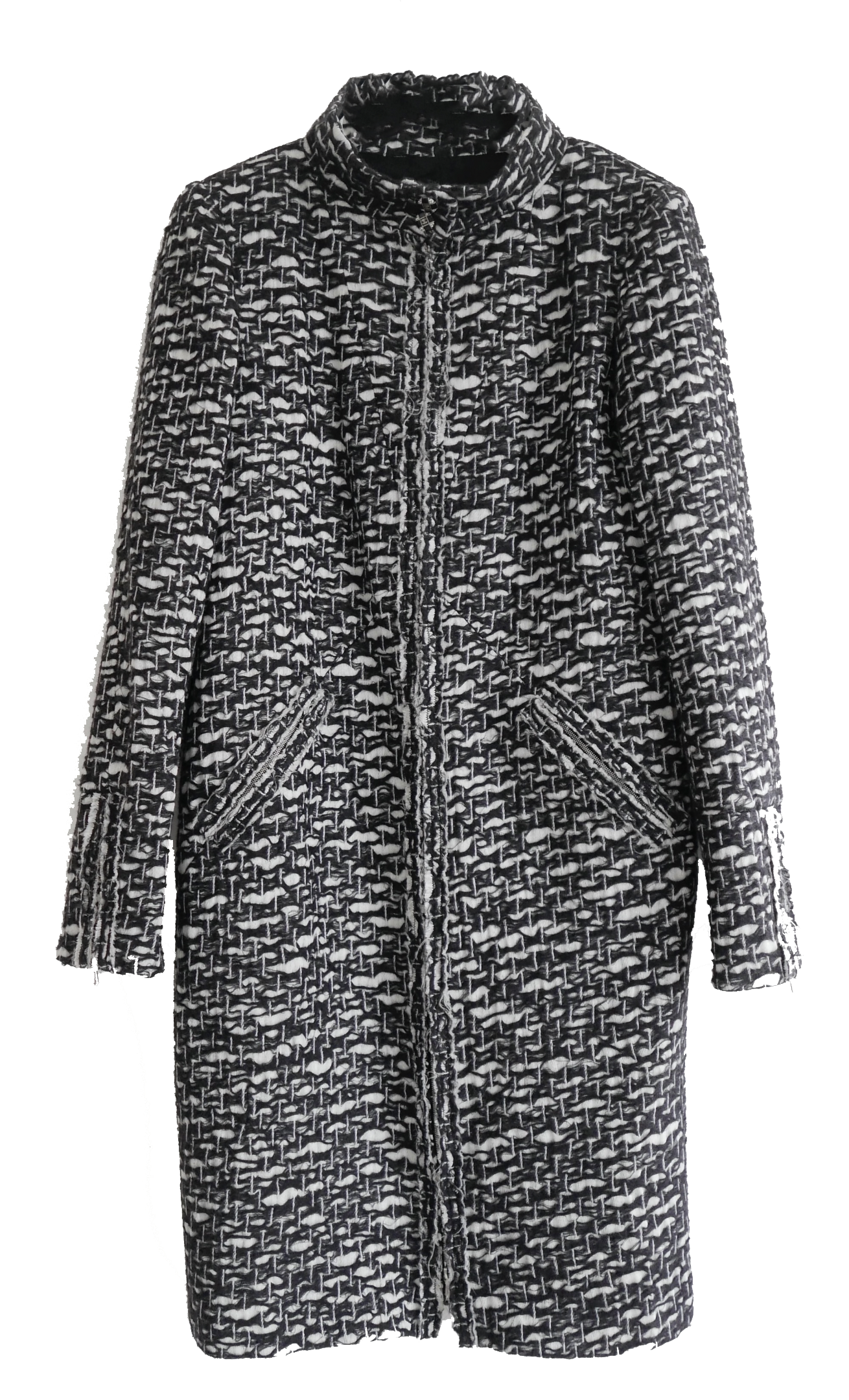 Preowned Chanel Black  White Fantasy Tweed Coat Size M wool mix