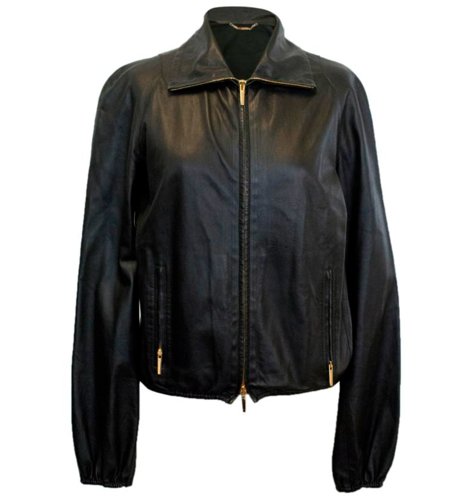 Preowned Gucci Black Leather Bomber Jacket Size S