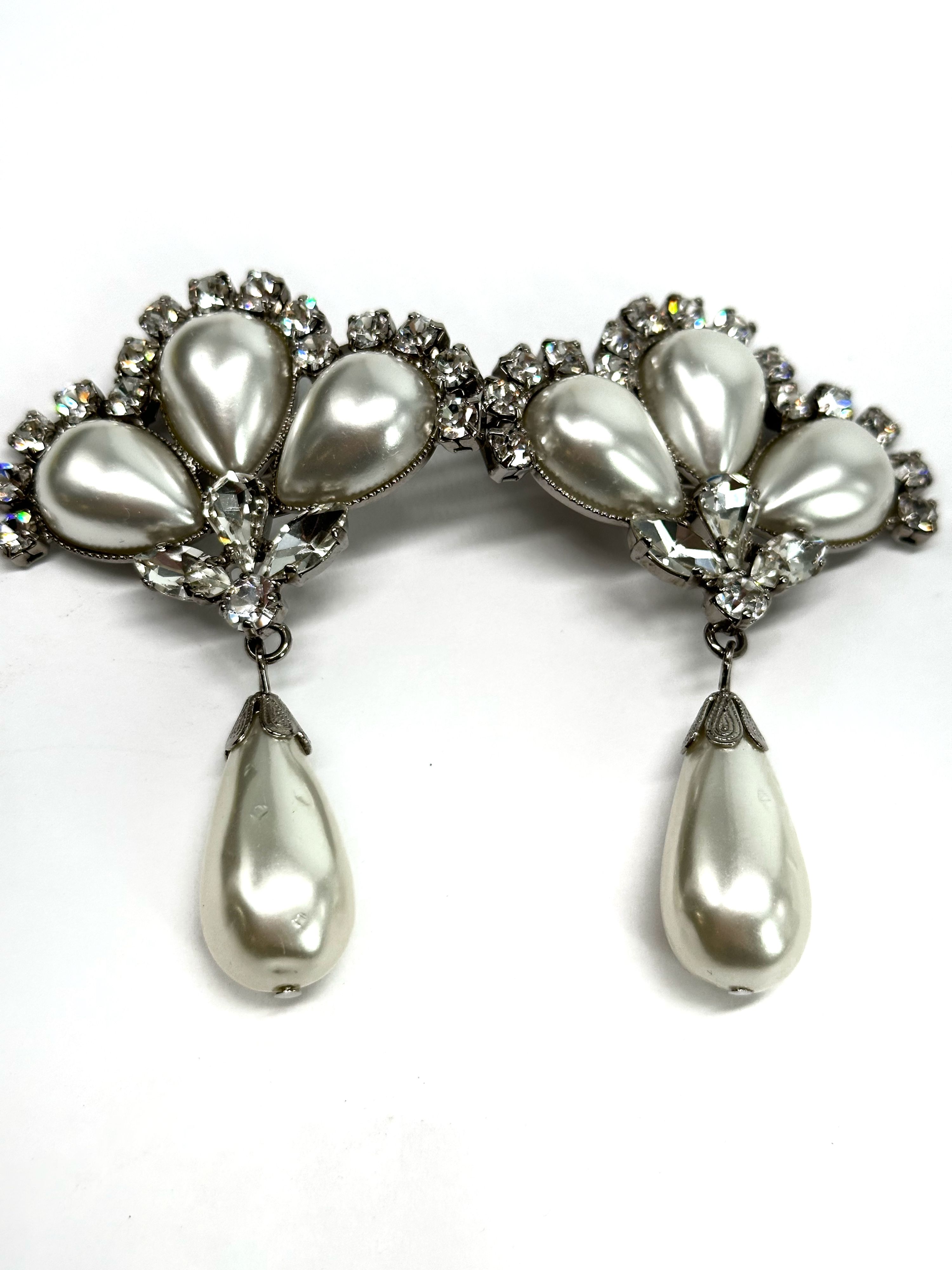 Alessandra Rich Crystal Faux-Pearl Drop Clip On Earrings