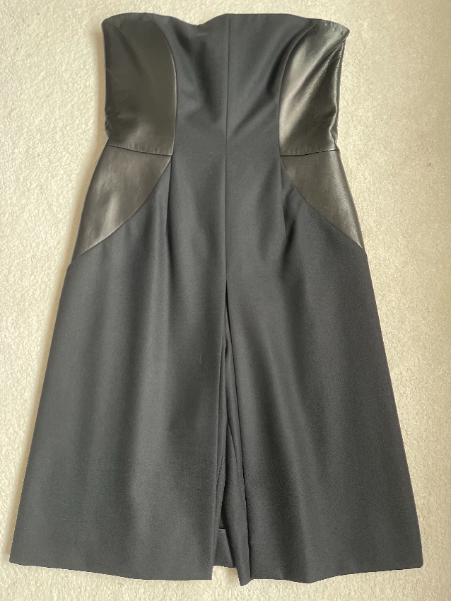 Preowned Yves Saint Laurent Vintage Black Leather Panelled Strapless Mini Dress Size M