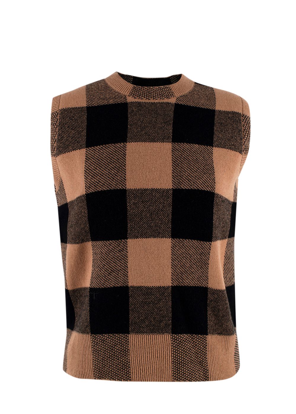 Dior Brown and Black Check Cashmere Cardigan and Vest Top Set Size S brown black