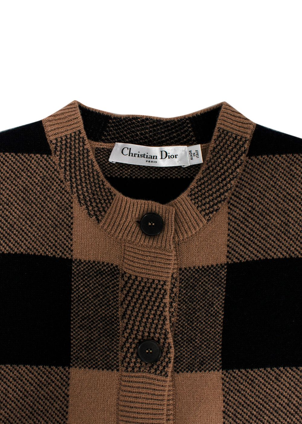 Dior Brown and Black Check Cashmere Cardigan and Vest Top Set Size S brown black