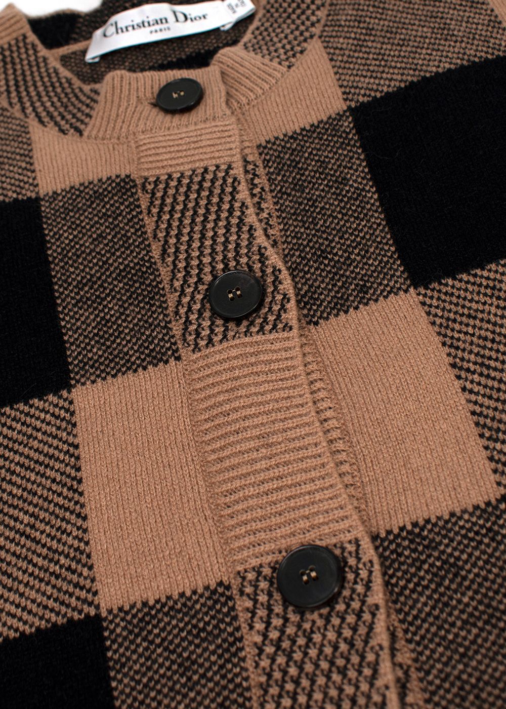 Dior Brown and Black Check Cashmere Cardigan and Vest Top Set Size S brown black