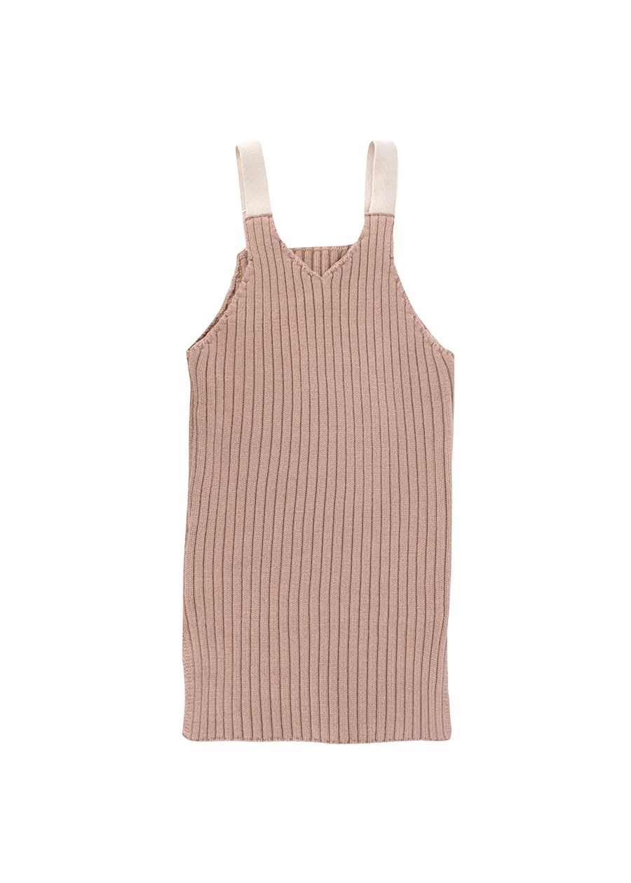 Boys Ribbed Knit Acrylic Sleeveless Dress Size M Beige