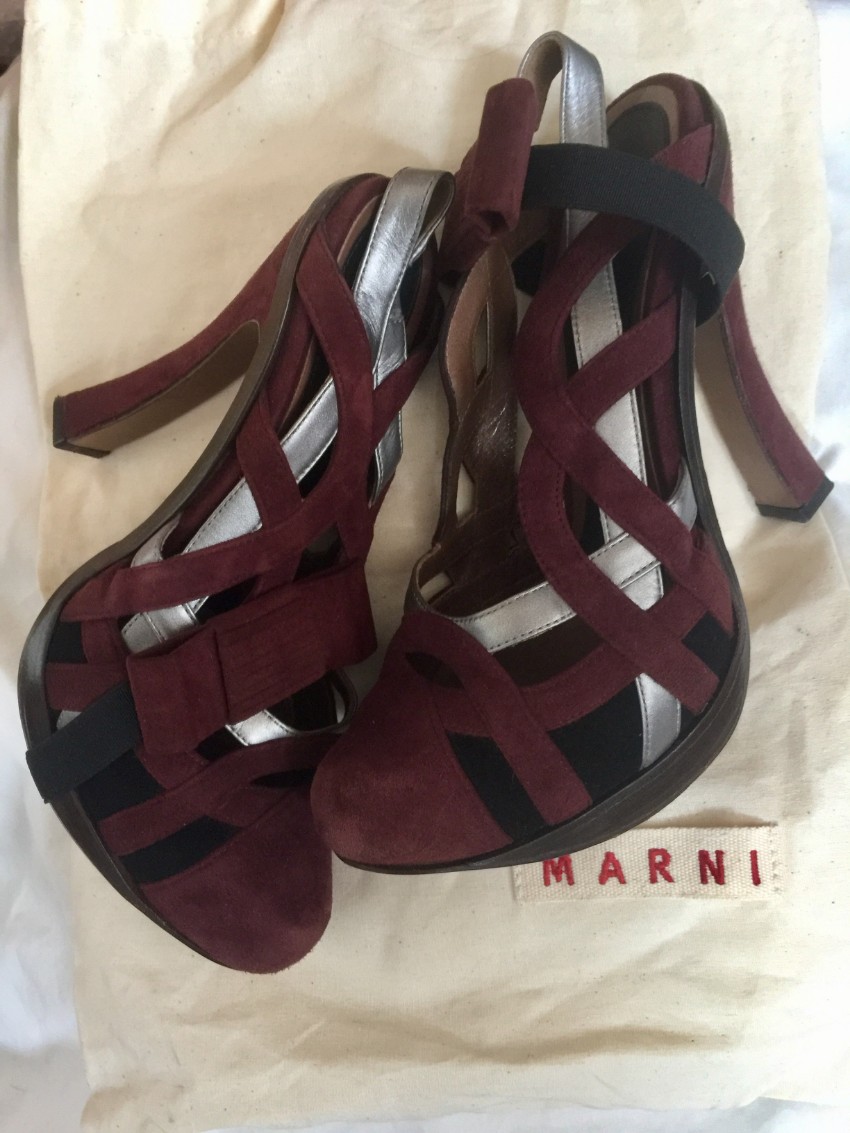 Marni Burgundy Suede Woven Sandals Size 36