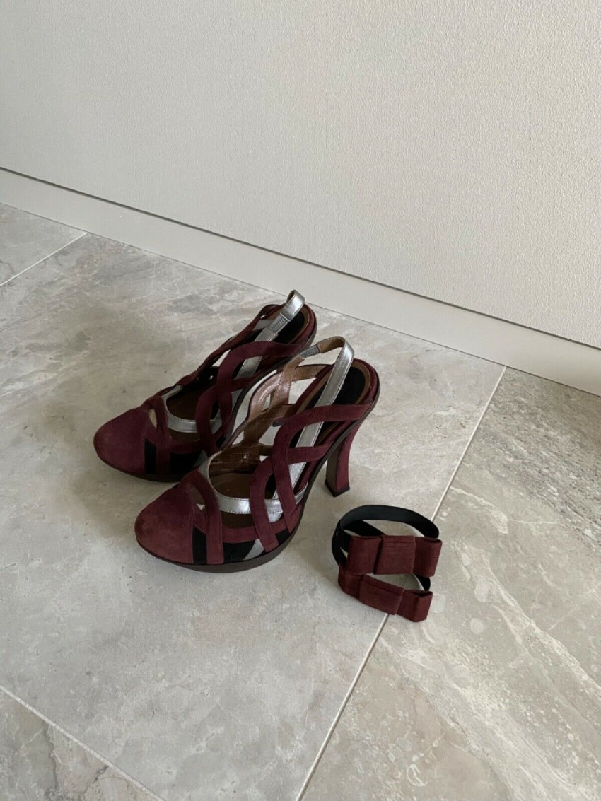 Marni Burgundy Suede Woven Sandals Size 36